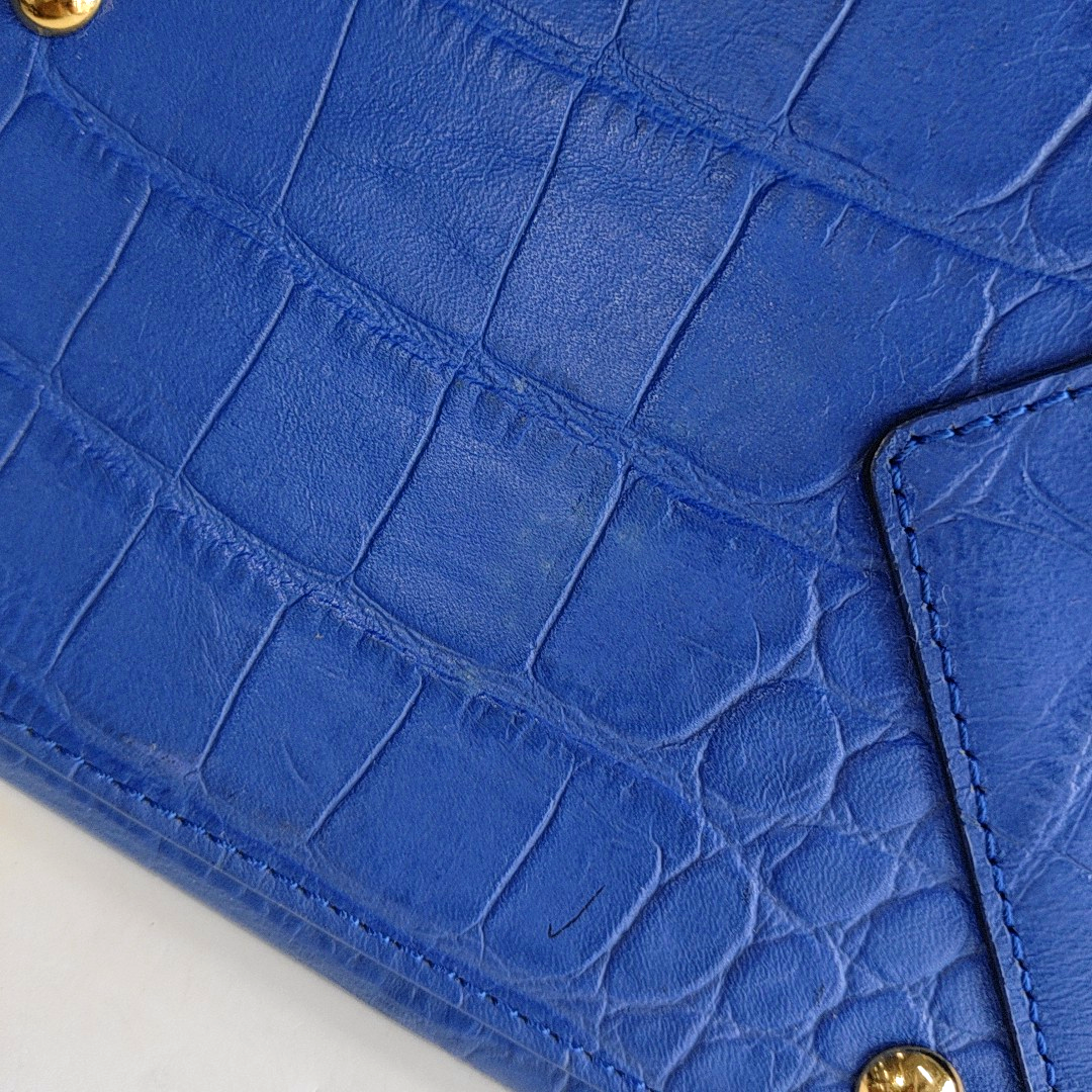 MCM NUOVO Blue Leather Crocodile Print Handbag Golden hardware-(SKU)-14502100