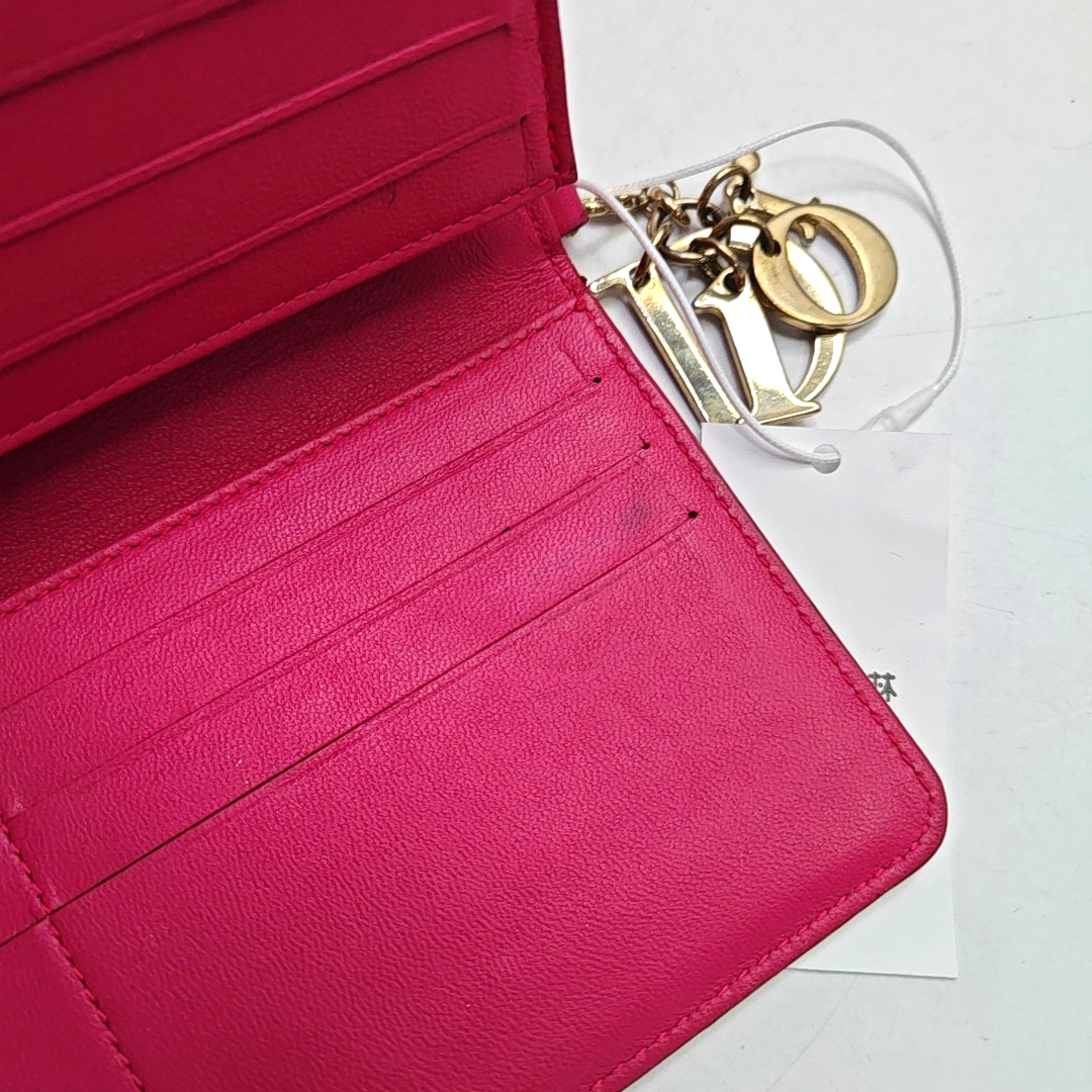 DIOR Lady Dior Fuchsia sheepskin cannage-quilted wallet Golden hardware-(SKU)-959164811
