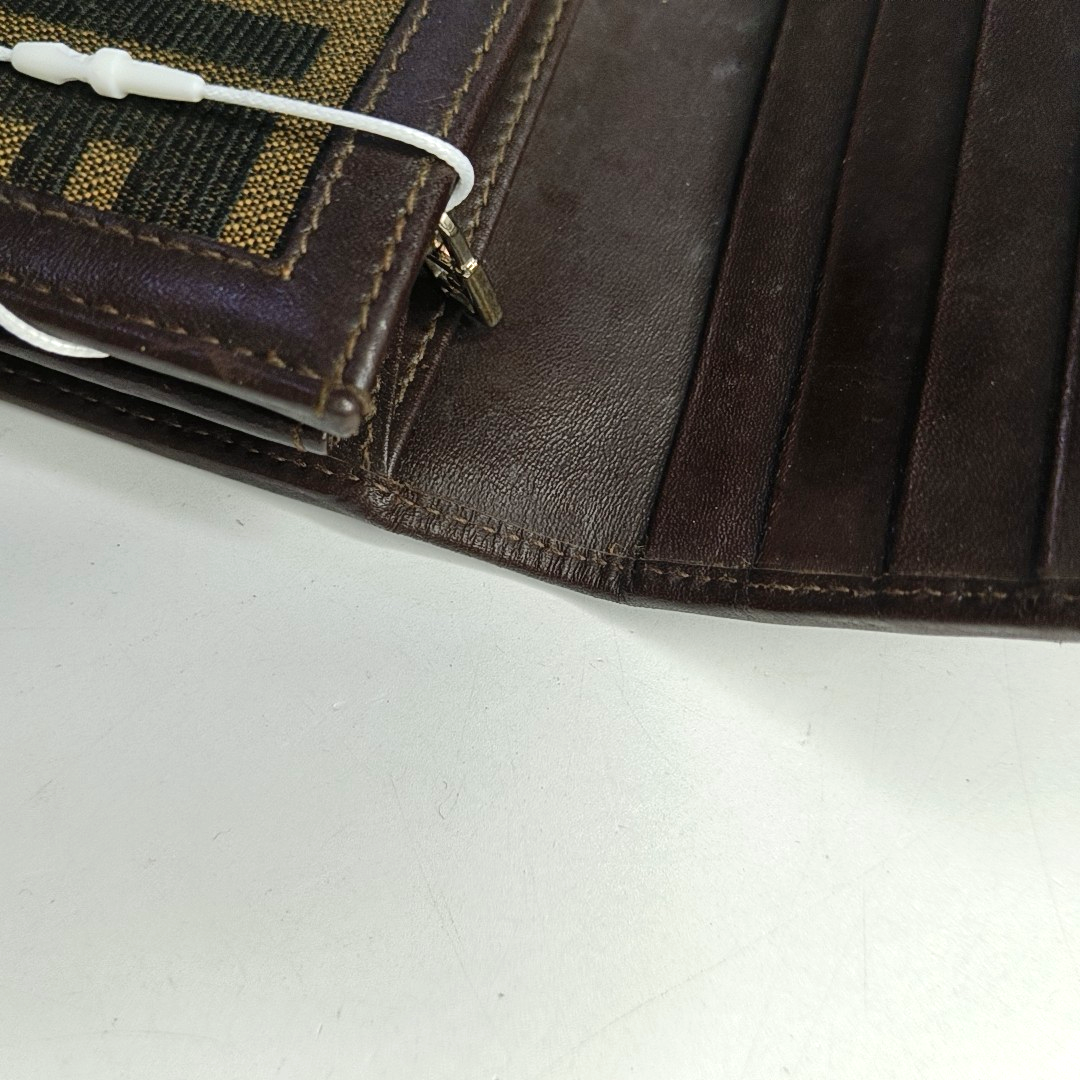 FENDI 棕色帆布双F钱包-(SKU)-952489575