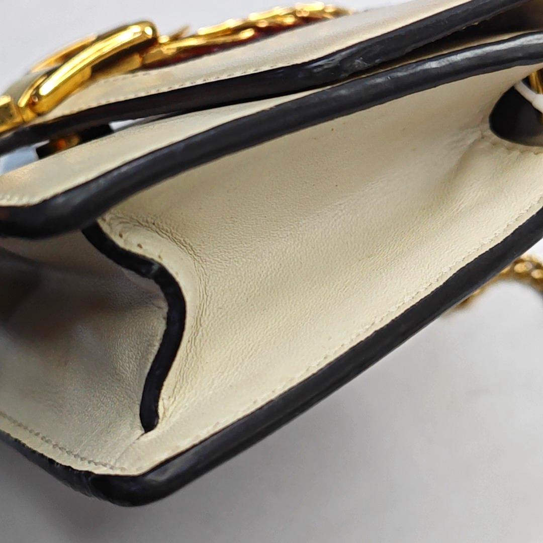 GUCCI Sylvie Super mini White Cowhide Stripe Strap Serbia Single Shoulder Bag Tote Golden hardware Removable shoulder strap-(SKU)-948580042