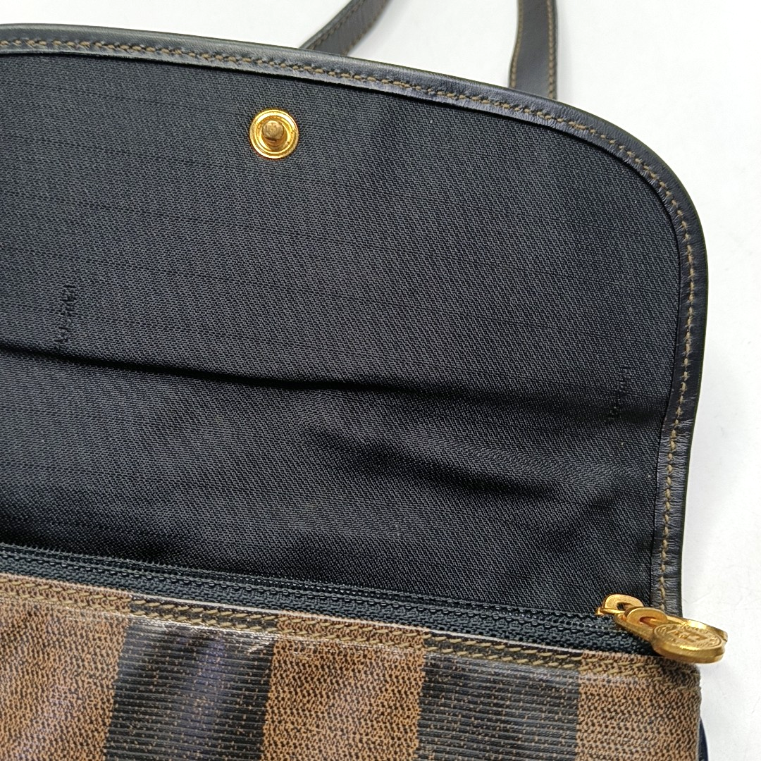 FENDI Pequin Brown Coated Canvas Relief Single Shoulder Bag Crossbody Bag Golden hardware-(SKU)-943935184