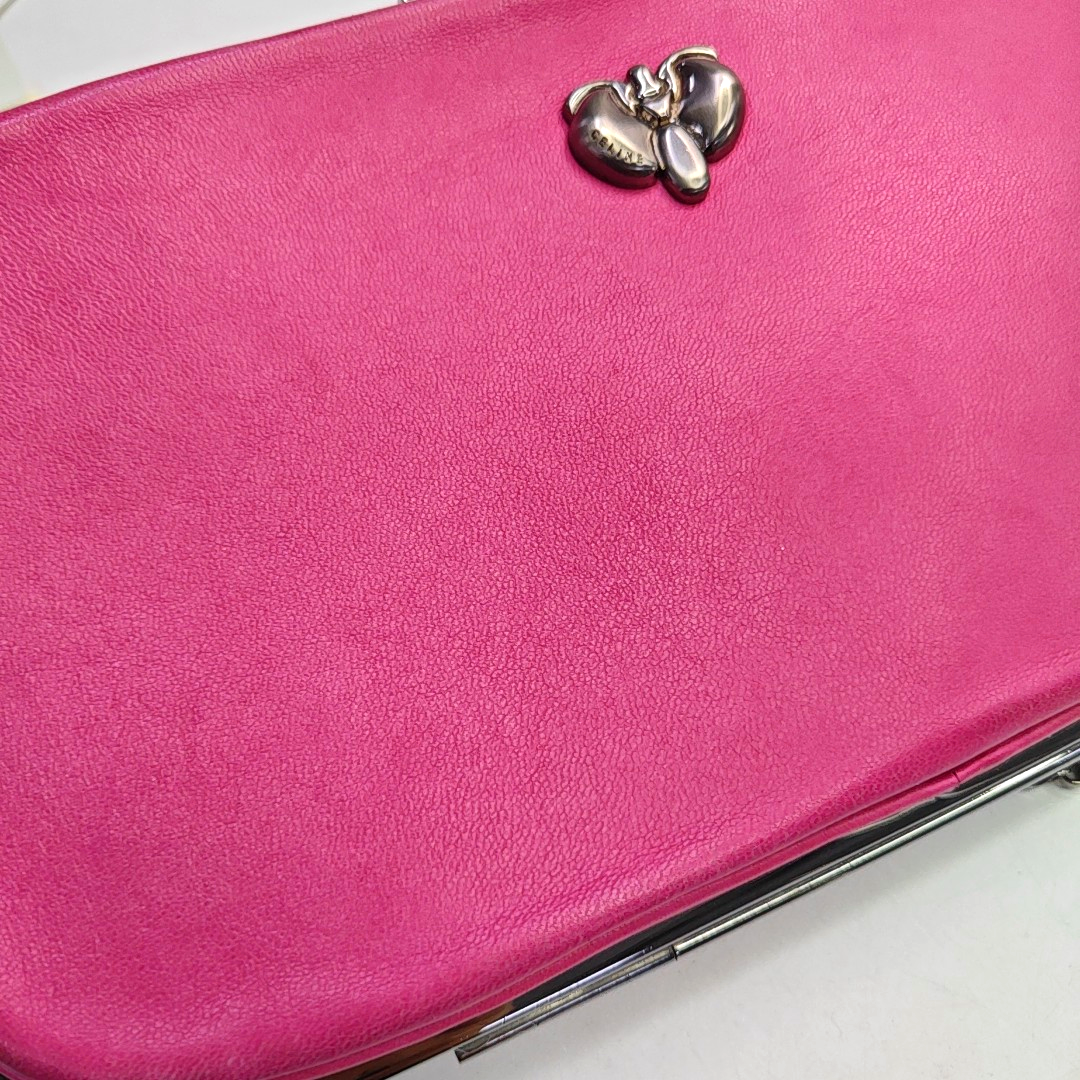 CELINE Fuchsia Cowhide Handbag Single Shoulder Bag Ruthenium color hardware Removable shoulder strap-(SKU)-948940978