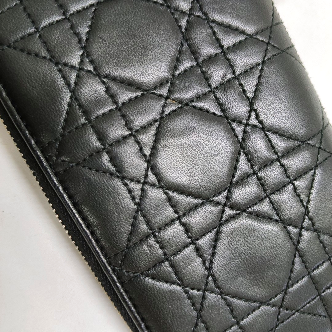 DIOR Lady Dior Black Lamb Leather chevron pattern Wallet Silver Hardware-(SKU)-951110032