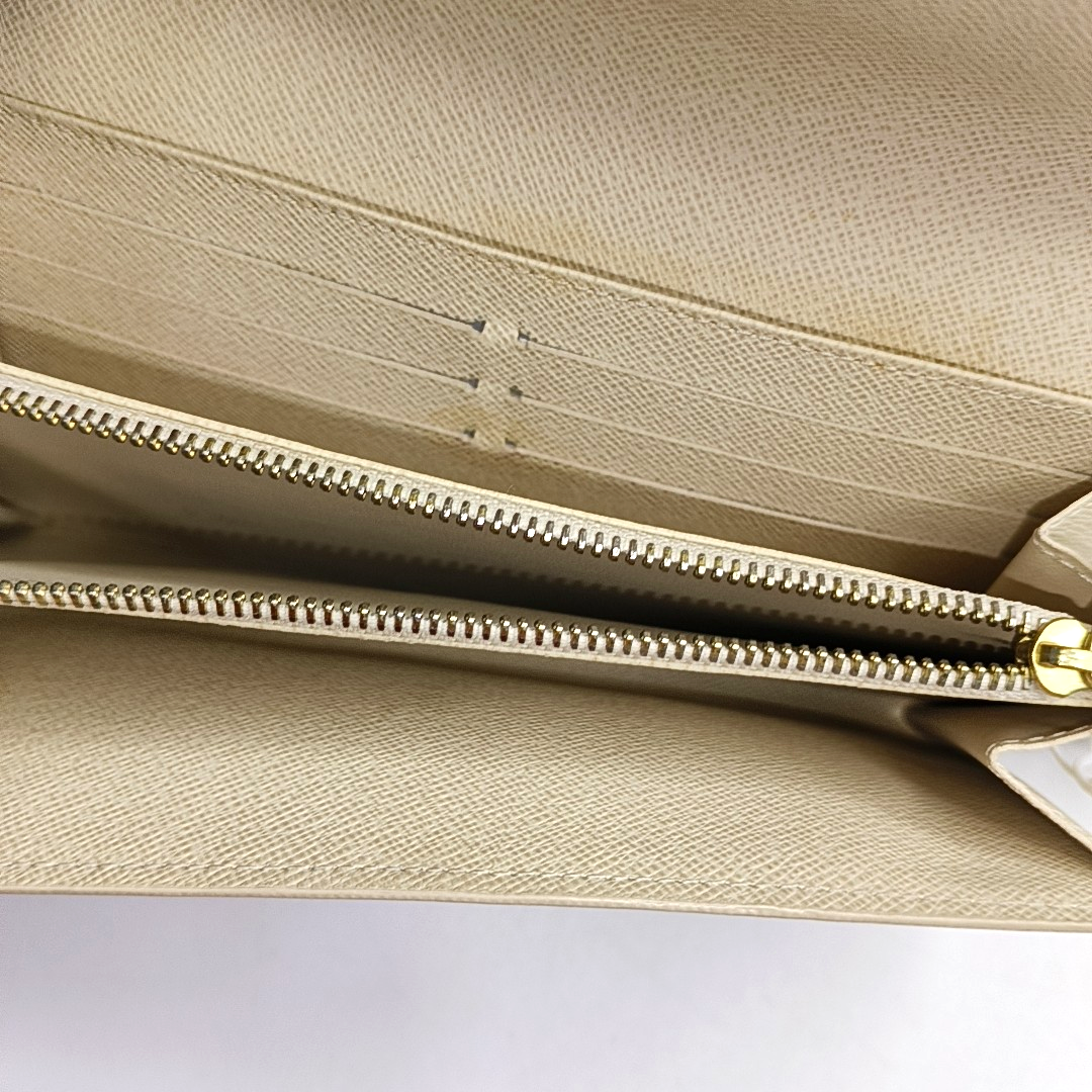 LOUIS VUITTON PORTE MONNAIE White Coated Canvas Checkered Wallet Golden hardware-(SKU)-952912315