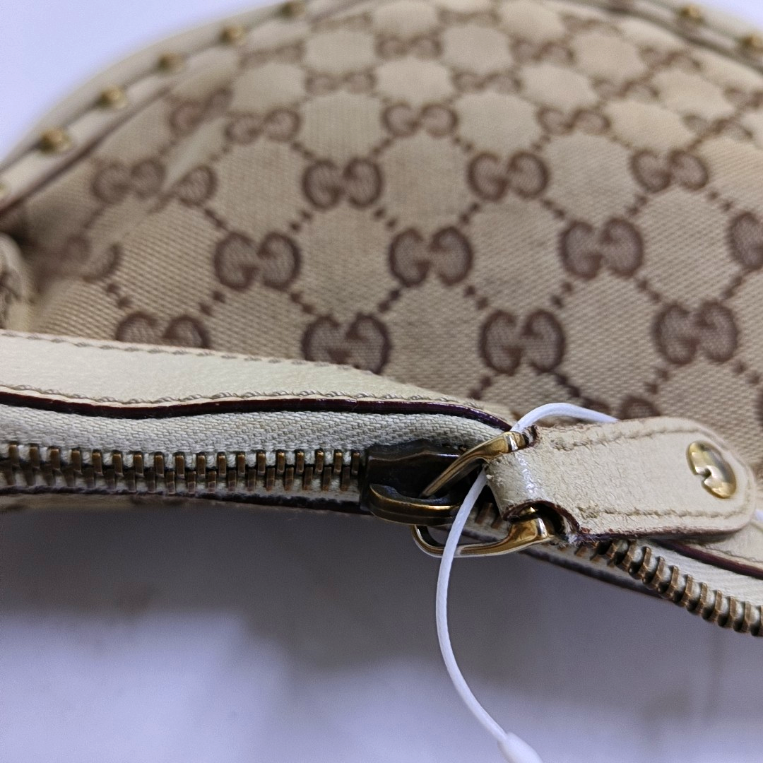 GUCCI Pelham Khaki Fabric Monogram Rivets Shoulder Bag Tote Bag Golden hardware-(SKU)-952072335