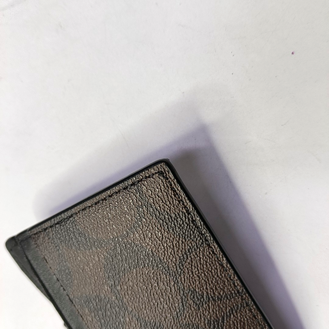 COACH Dark Brown Coated Canvas Monogrammed Card Case Black hardware-(SKU)-939413250