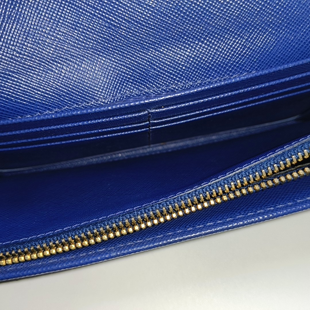 PRADA Blue Calfskin Logo Wallet Golden hardware-(SKU)-956067557