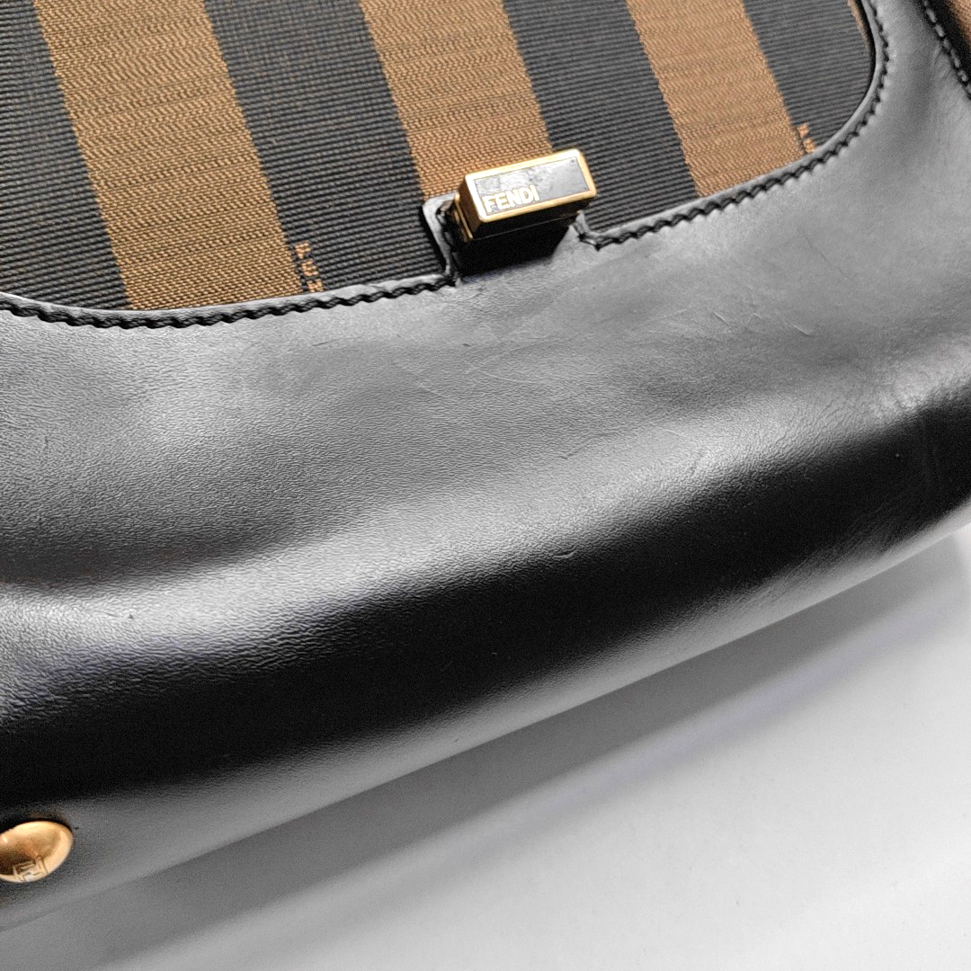 FENDI Silvana Black Leather Single Shoulder Bag Crossbody Bag Handbag Golden Silver Hardware Removable shoulder strap-(SKU)-946084214