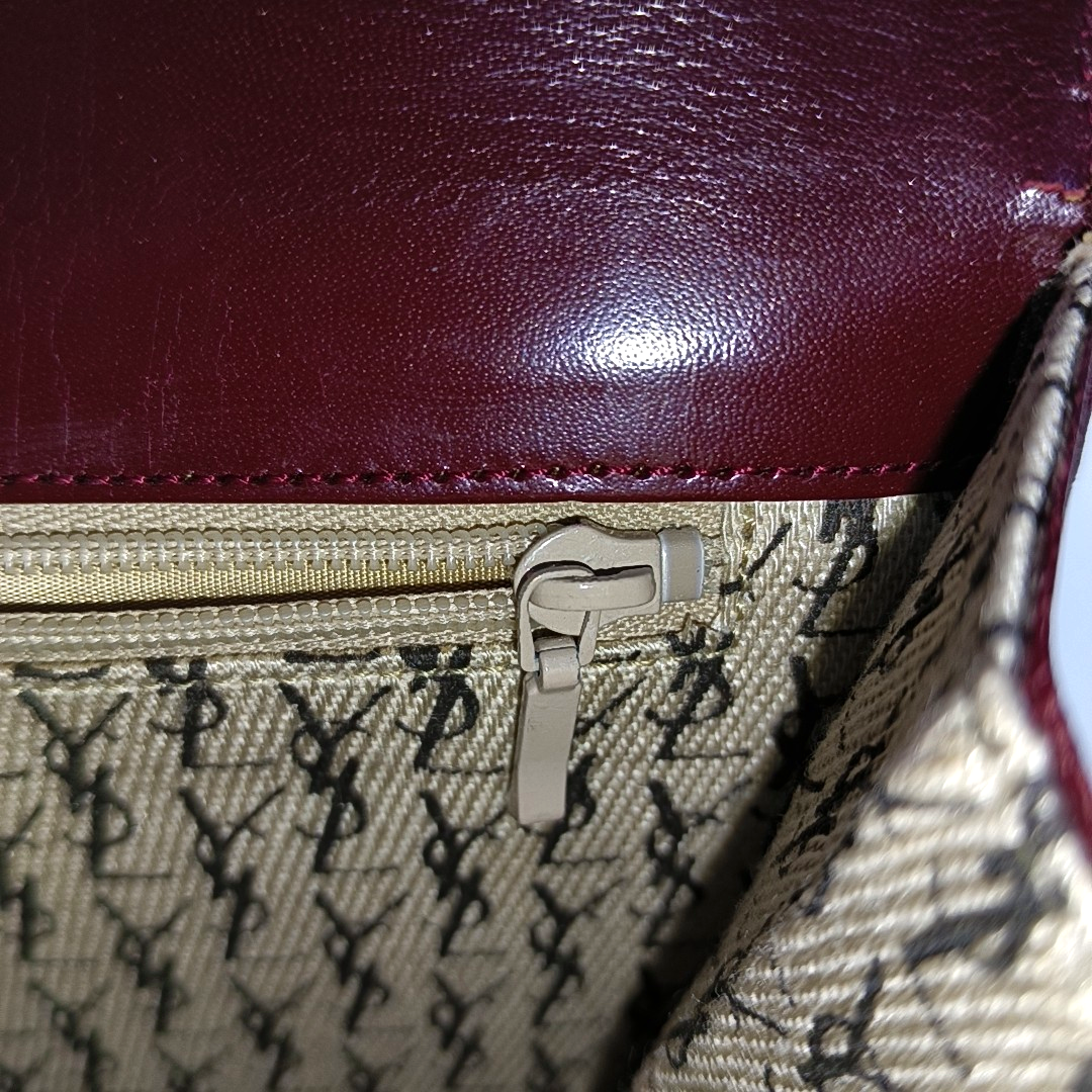 YSL Burgundy Leather Quilted Envelope Bag Handbag-(SKU)-932744673
