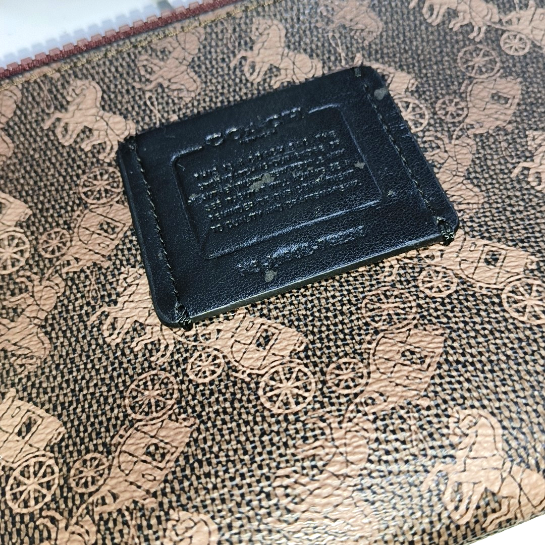 COACH FIELD Brown Coated Canvas Printed Carriage Single Shoulder Bag Crossbody Handbag Black hardware Pouch detachable shoulder strap-(SKU)-14243467