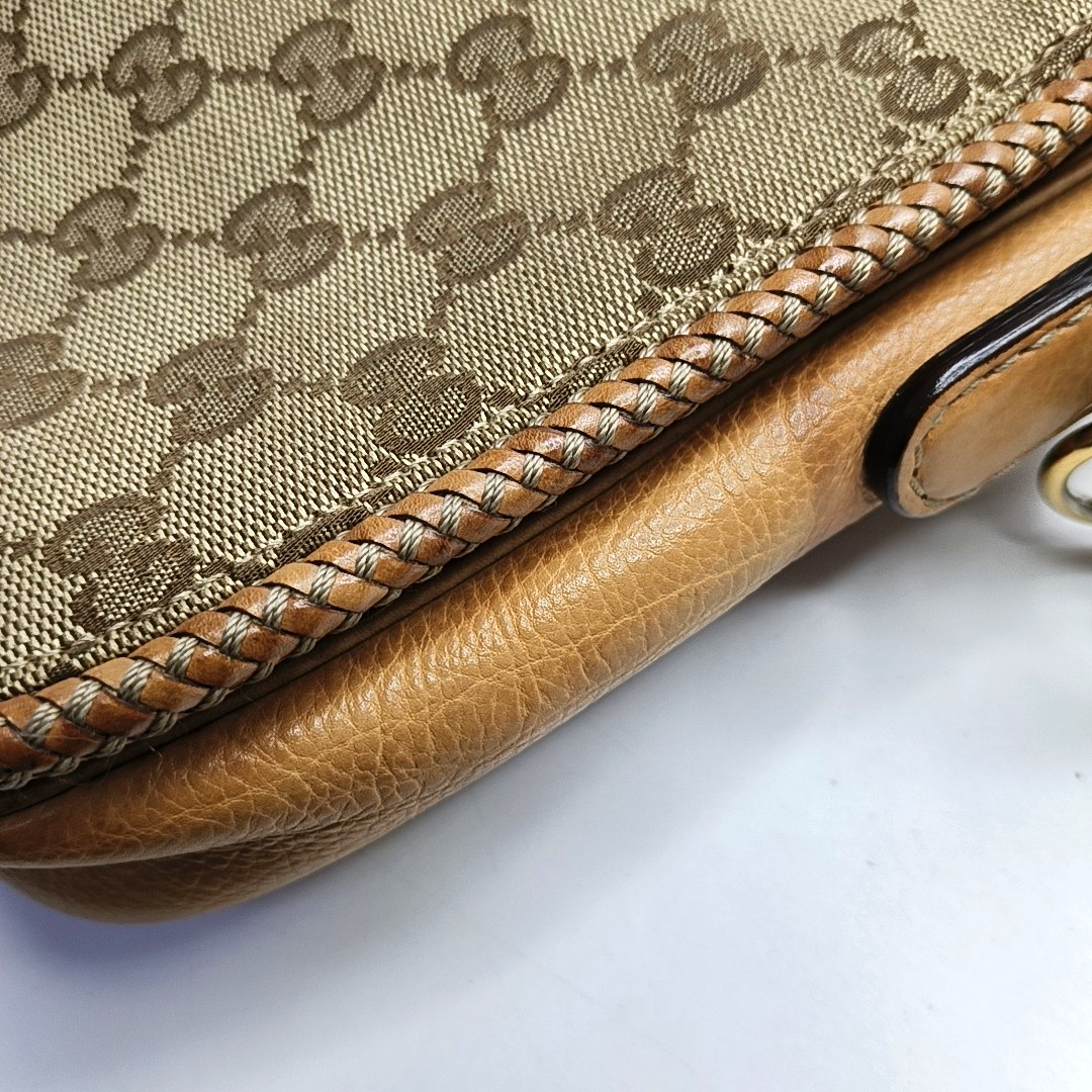 GUCCI Trunk Brown Canvas Monogrammed Crossbody Shoulder Bag Golden hardware-(SKU)-951960064