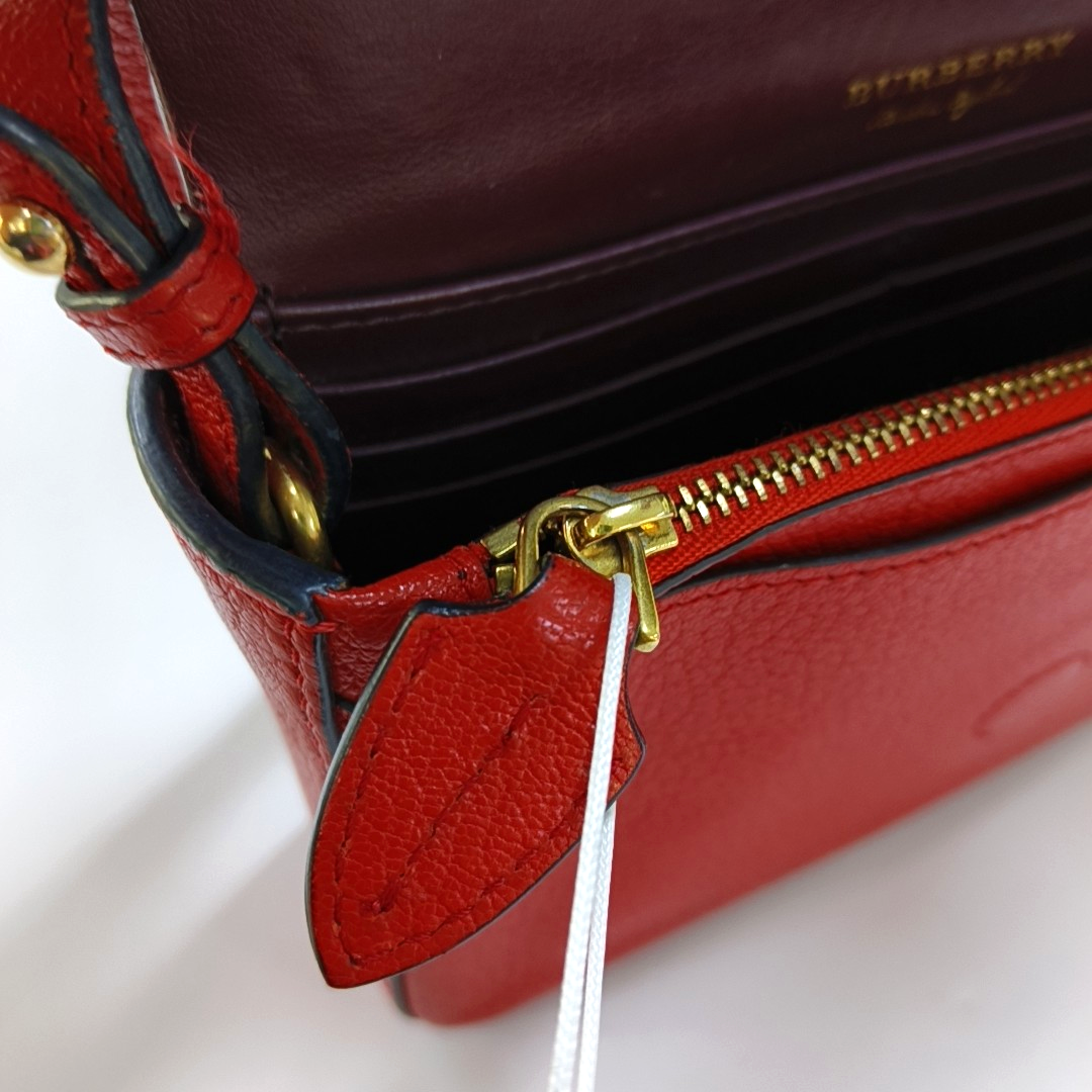 BURBERRY Square Stone Orange Red Cowhide Single Shoulder Bag, Crossbody Golden hardware Removable shoulder strap-(SKU)-959196582