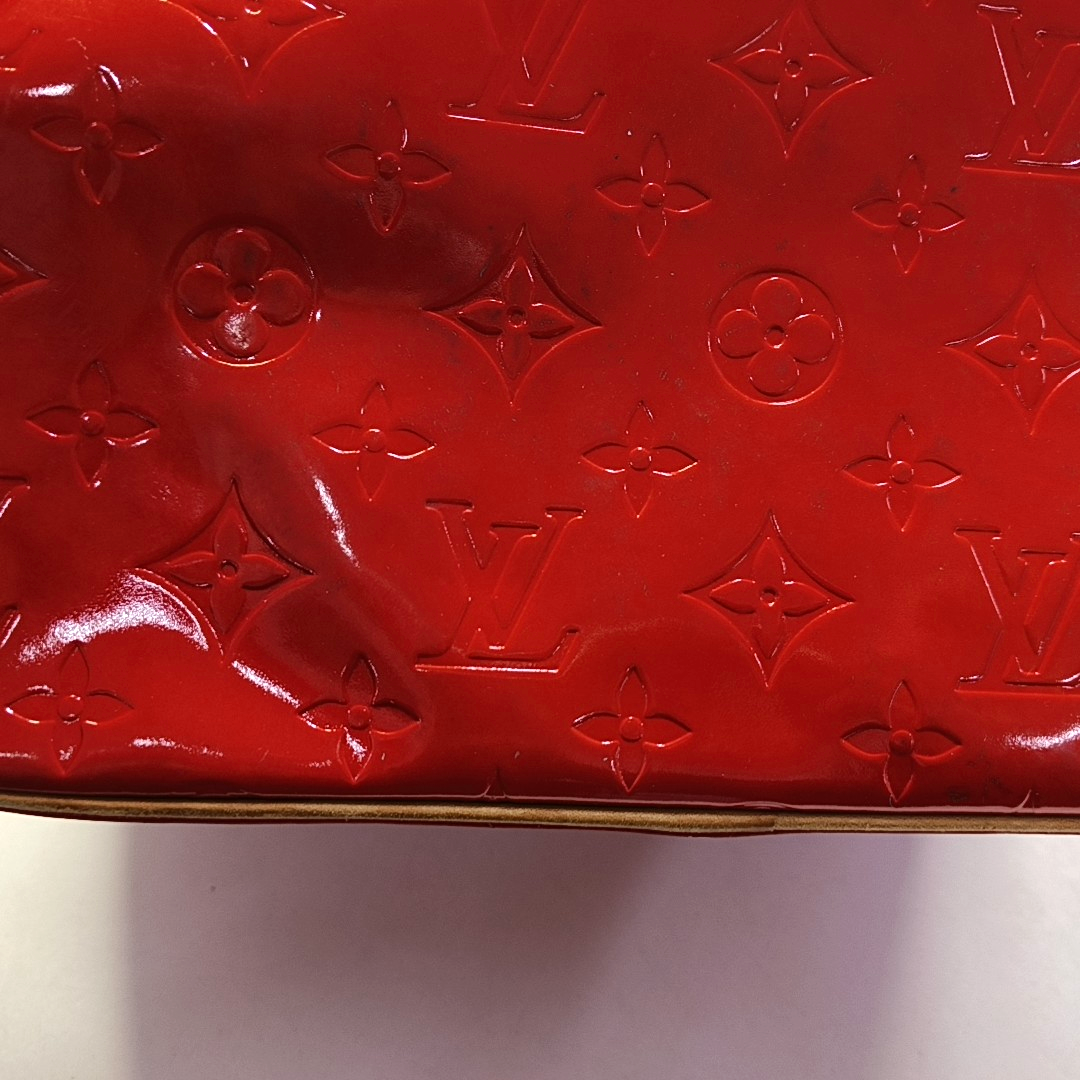 LOUIS VUITTON HOUSTON Red Lacquered Leather Texture Handbag Shoulder Bag Golden hardware Vintage model-(SKU)-943924336