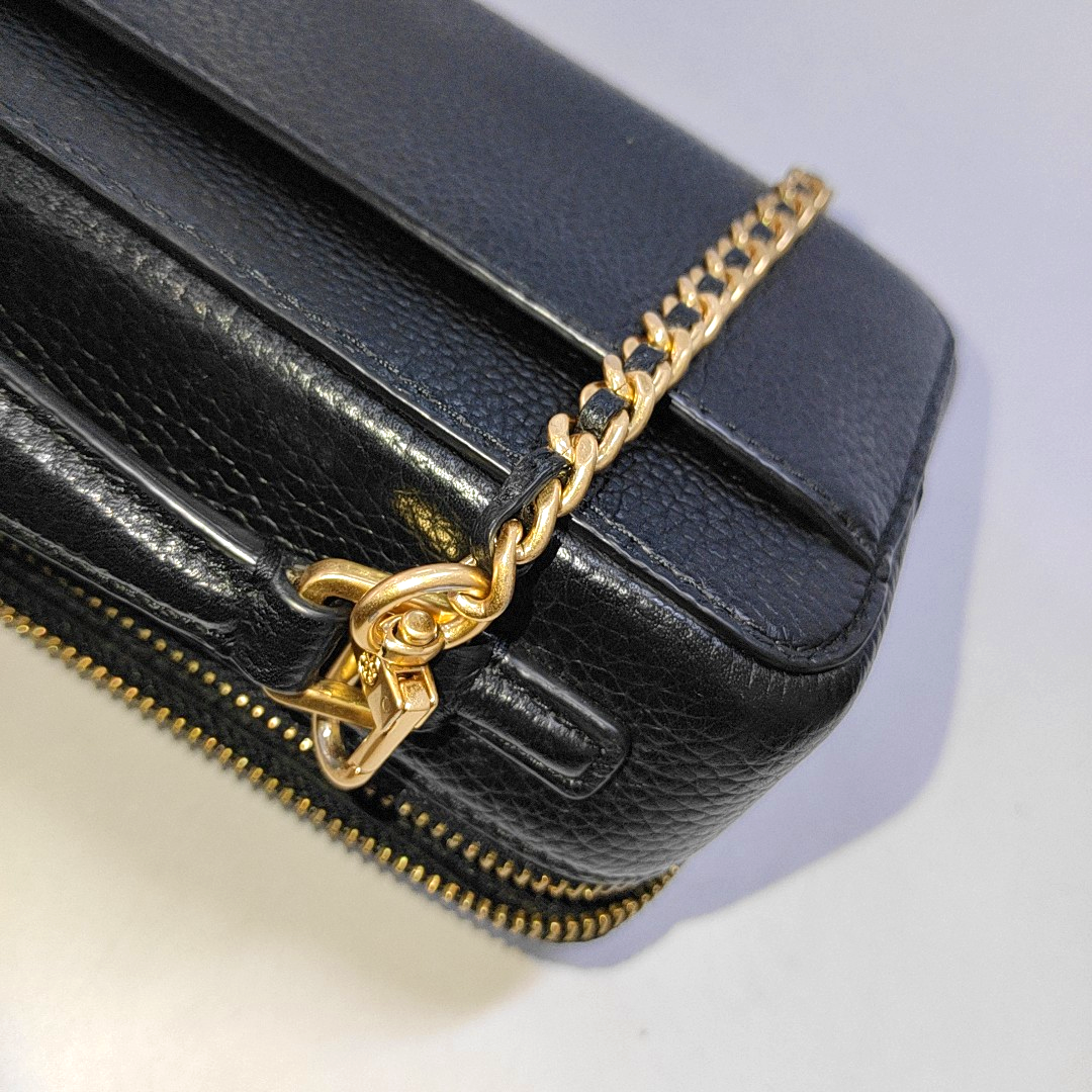 TORY BURCH Britten Black cowhide crossbody bag shoulder bag tote bag Golden hardware Removable shoulder strap-(SKU)-942990100