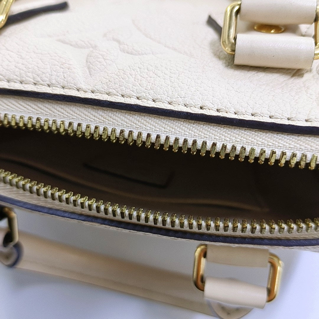 LOUIS VUITTON SPEEDY 20 Beige Leather Monogram Vernis Boston Bag Shoulder Bag Crossbody Handbag with Gold Hardware and Removable Strap-(SKU)-966135797