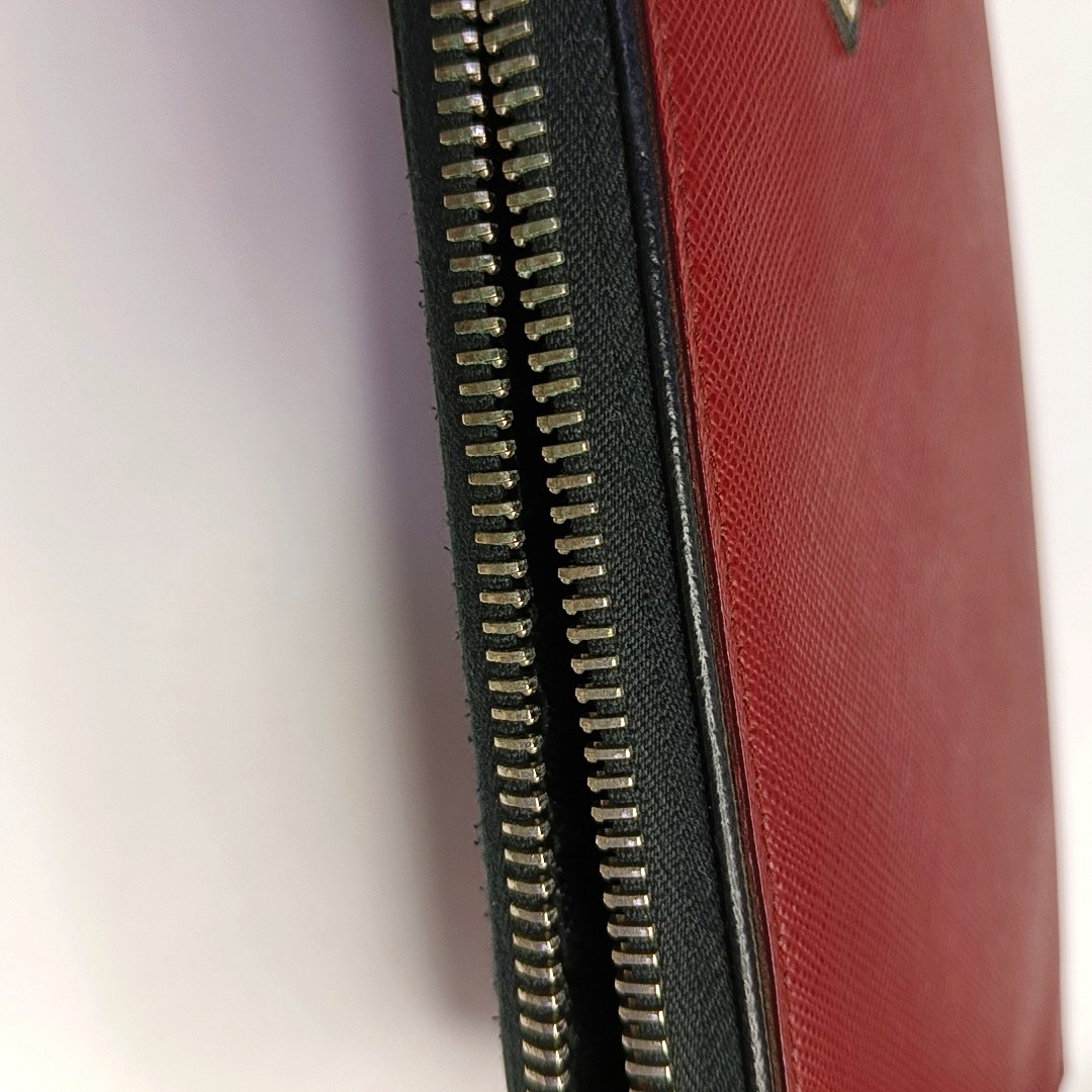 PRADA Red Leather Embossed Wallet Silver Hardware-(SKU)-942851386