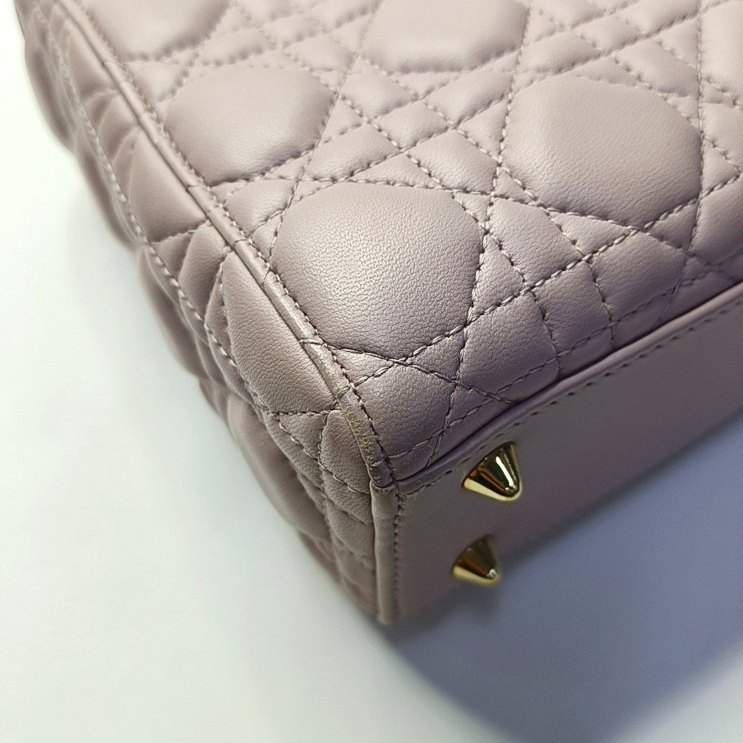 DIOR Lady Dior Small Pink Purple Lamb Skin Cannage 4-Compartment Shoulder Bag Crossbody Bag Gold Hardware Removable Strap-(SKU)-967754784