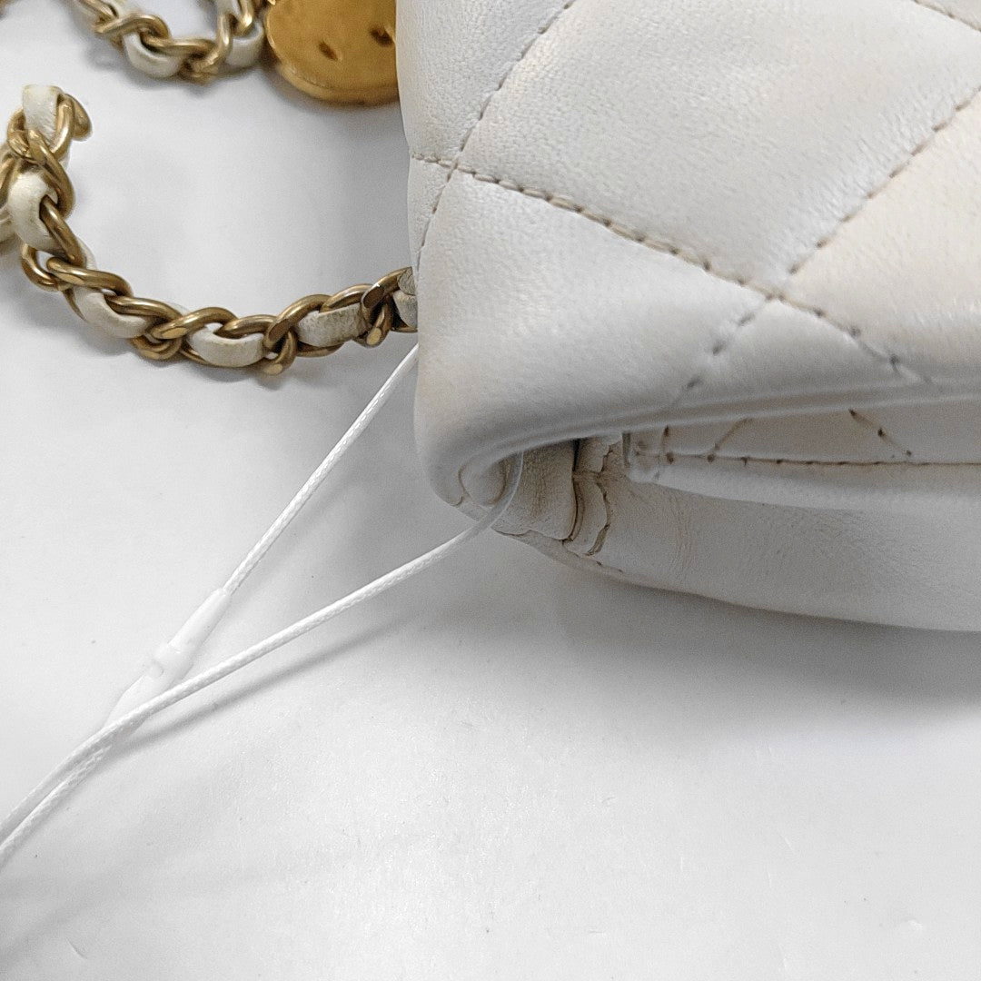 CHANEL CLASSIC FLAP Mini White Lamb Skin Quilted Crossbody Shoulder Bag with Gold Hardware-(SKU)-967034781