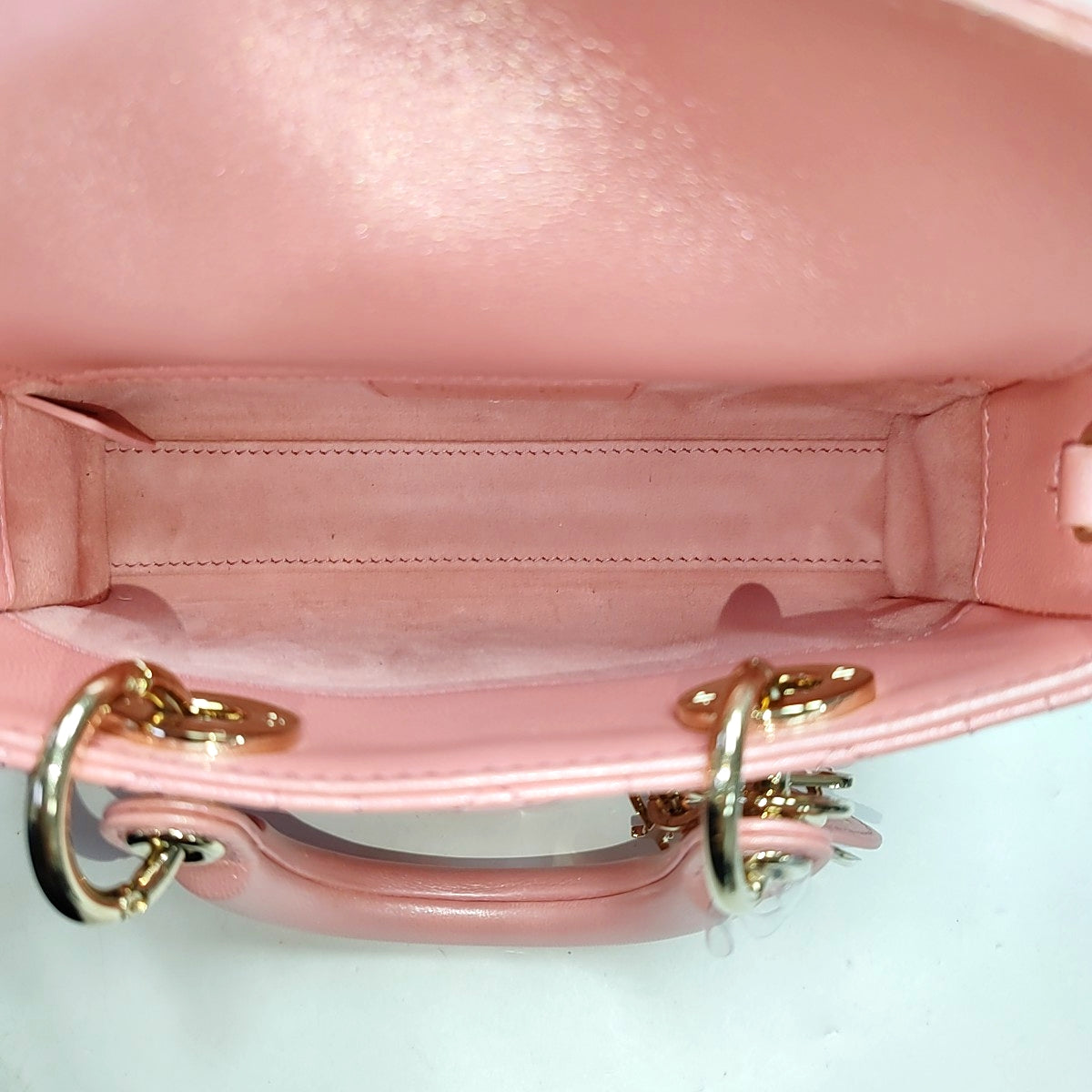 DIOR Lady D-Joy Super Mini Pink Lamb Skin Quilted Matelasse Cannage Bag with Detachable Strap-(SKU)-970314459