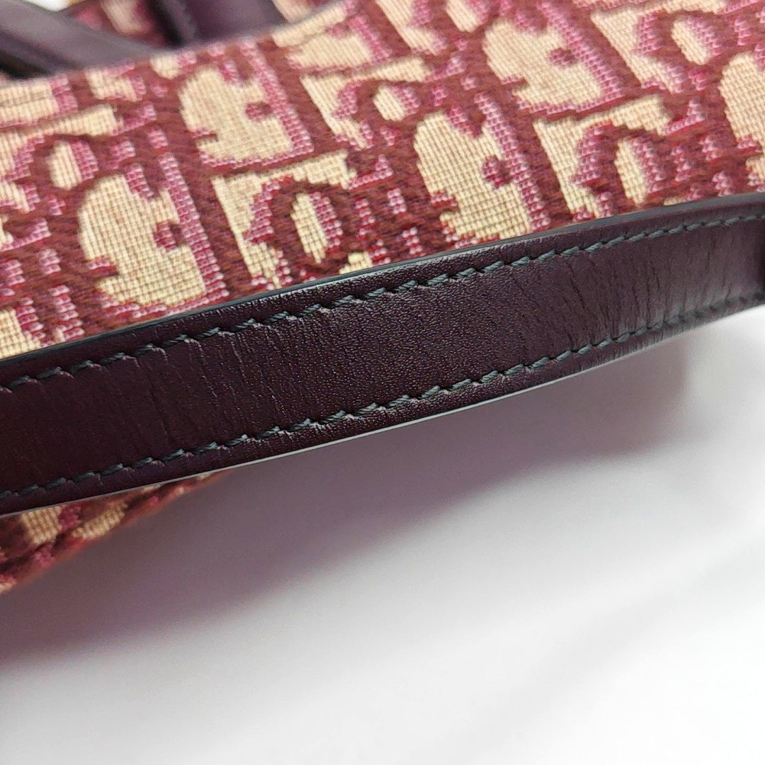 DIOR Saddle Mini Red Canvas Monogram Damier Embossed Saddle Bag, Shoulder Bag, Golden Hardware, Removable Strap-(SKU)-969254795