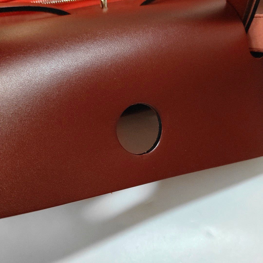 HERMÈS Herbag 31 Lotus Flower/Orange Red Canvas Single Shoulder Bag Handbag Silver Hardware Z Pockets Removable Strap-(SKU)-970002442