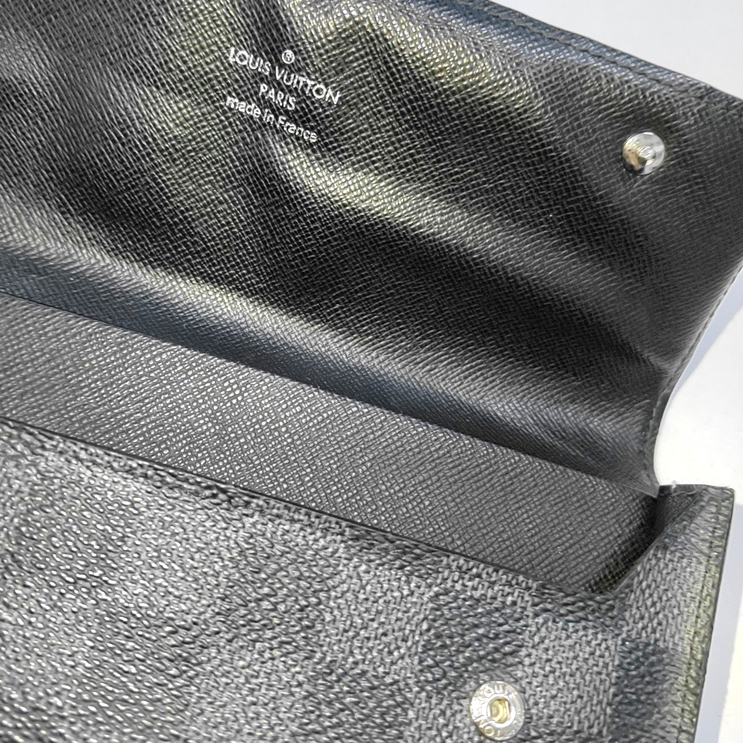 LOUIS VUITTON GRAPHITE LONG Gray Coated Canvas Chessboard Plaid Wallet Silver Hardware Sub-bag-(SKU)-943616595