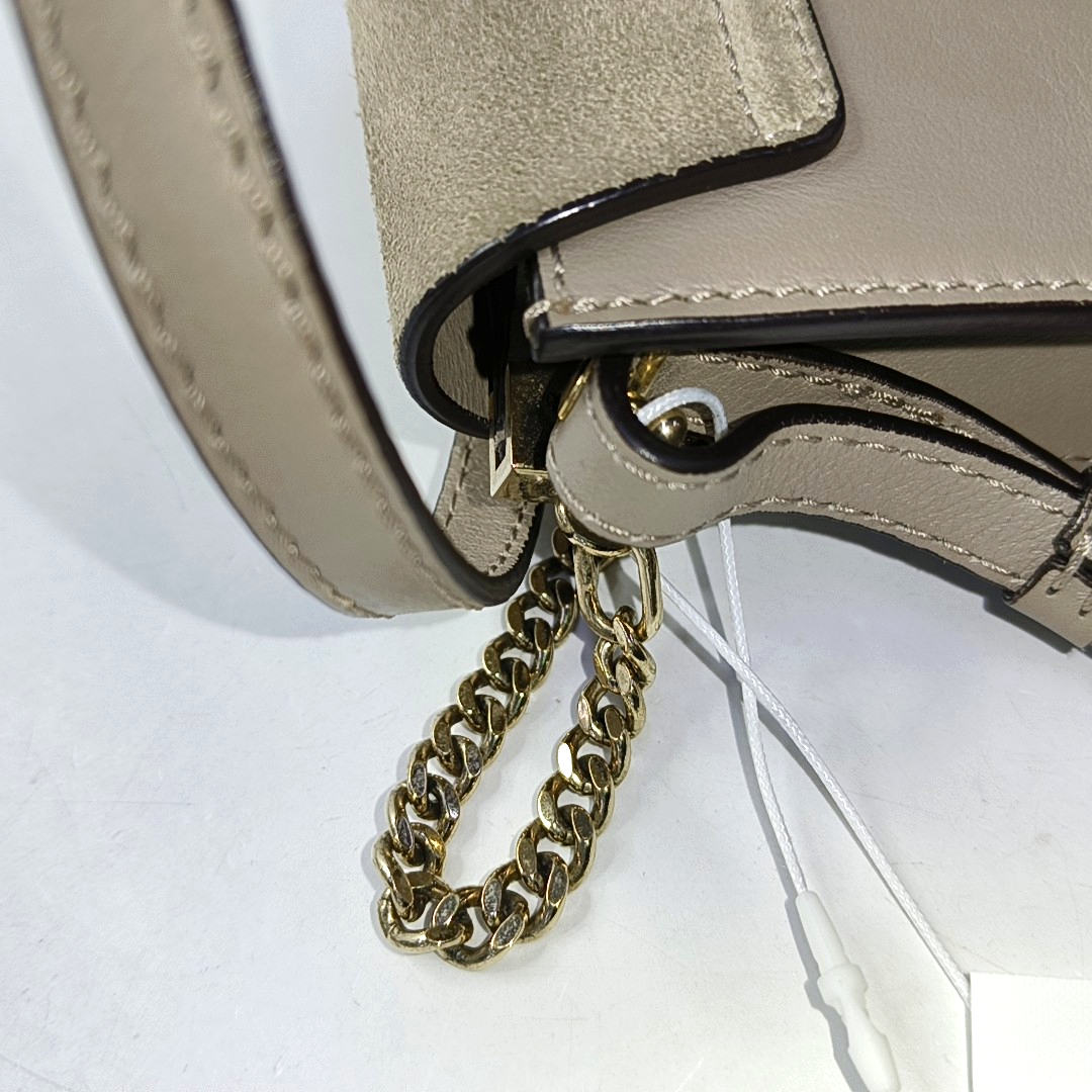 Chloé Faye Gray Cowhide Crossbody Single Shoulder Bag Golden Silver Hardware Removable shoulder strap-(SKU)-959793596