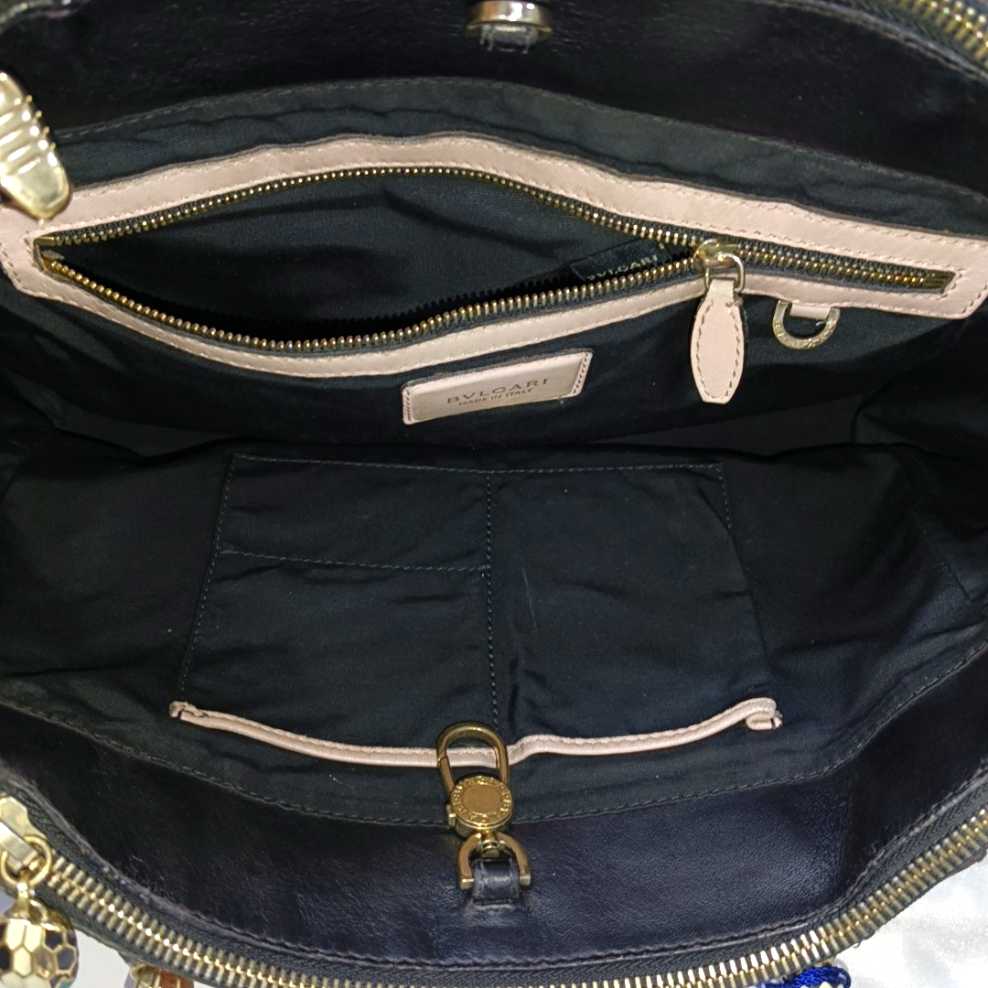 BVLGARI SERPENTI SCAGLIE Black cowhide tote bag Golden hardware-(SKU)-941127569