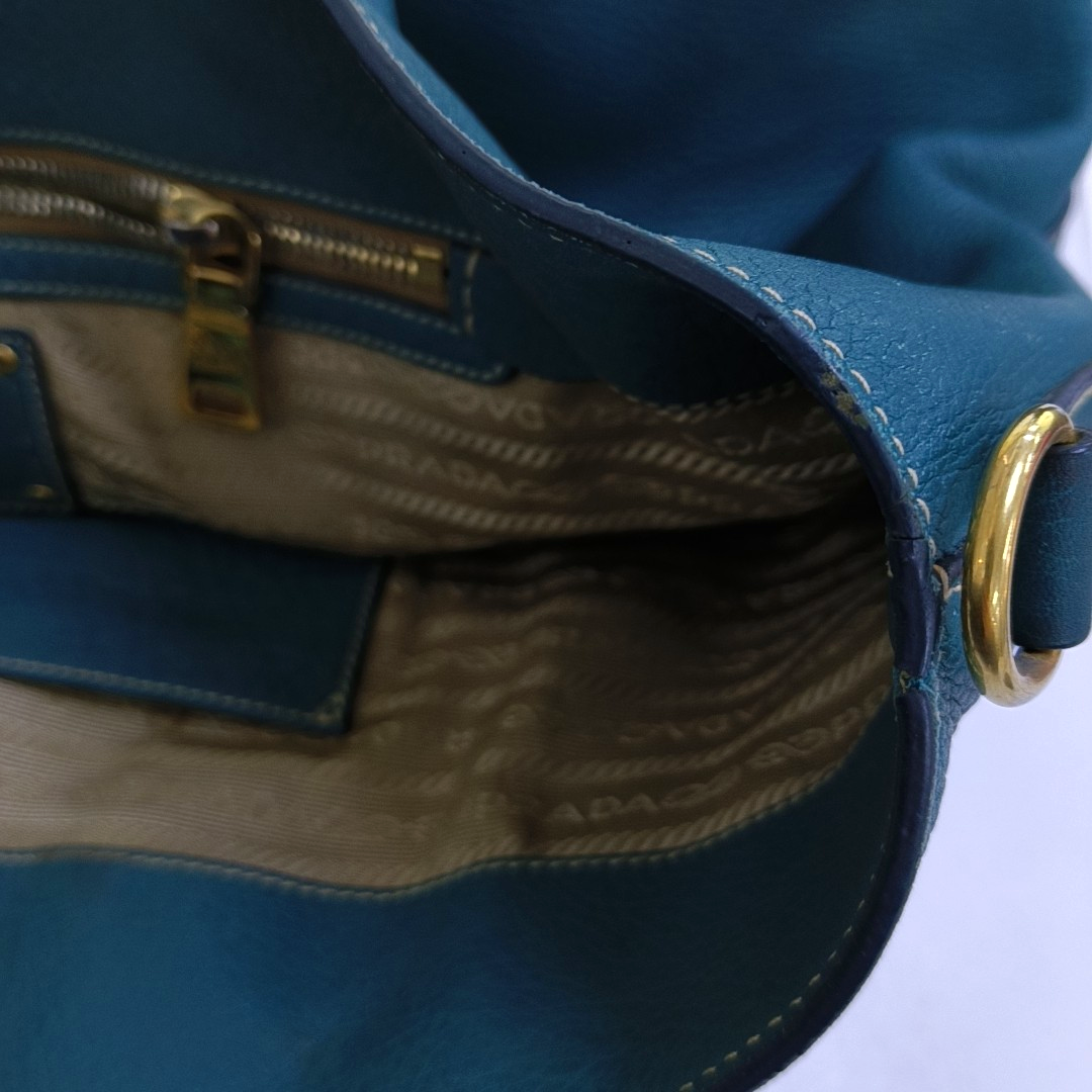 PRADA Bauletto Saffiano Teal Green Leather Handbag Golden hardware-(SKU)-947004681