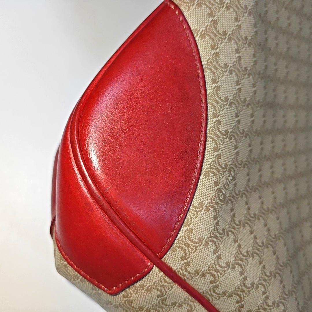 CELINE Khaki Coated Canvas Triumph Grained Shoulder Bag Handbag Golden hardware-(SKU)-936434494
