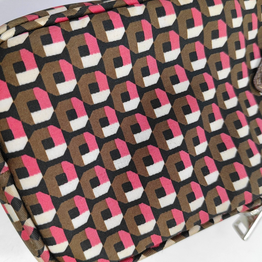PRADA Cell Phone Bag Brown Nylon Monogrammed Printed Single Shoulder Bag Crossbody Silver Hardware Removable shoulder strap-(SKU)-957241212