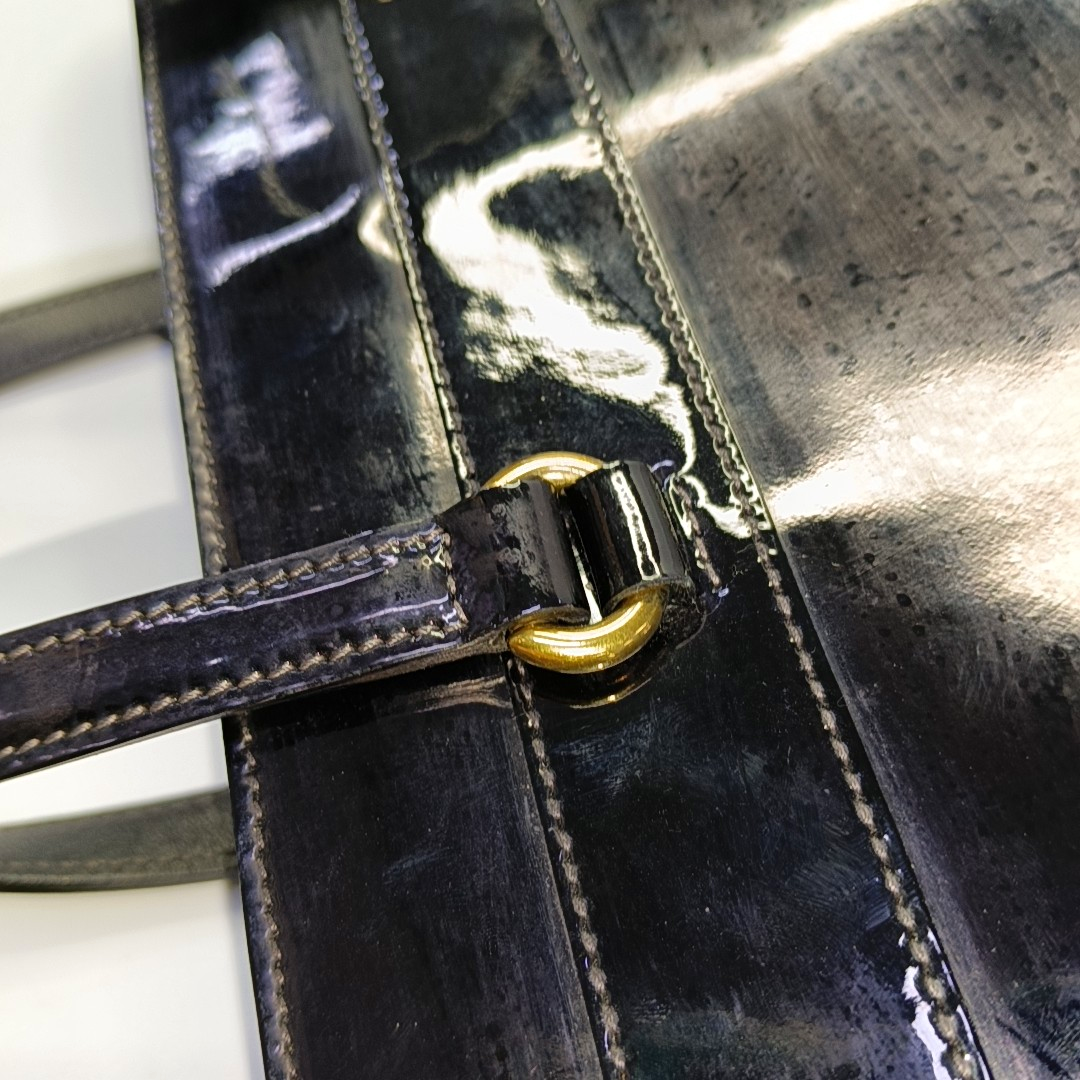 GUCCI Horsebit 1955 Black Patent Leather Saddle Bag Crossbody Bag Tote Bag Golden hardware Removable shoulder strap-(SKU)-933334082