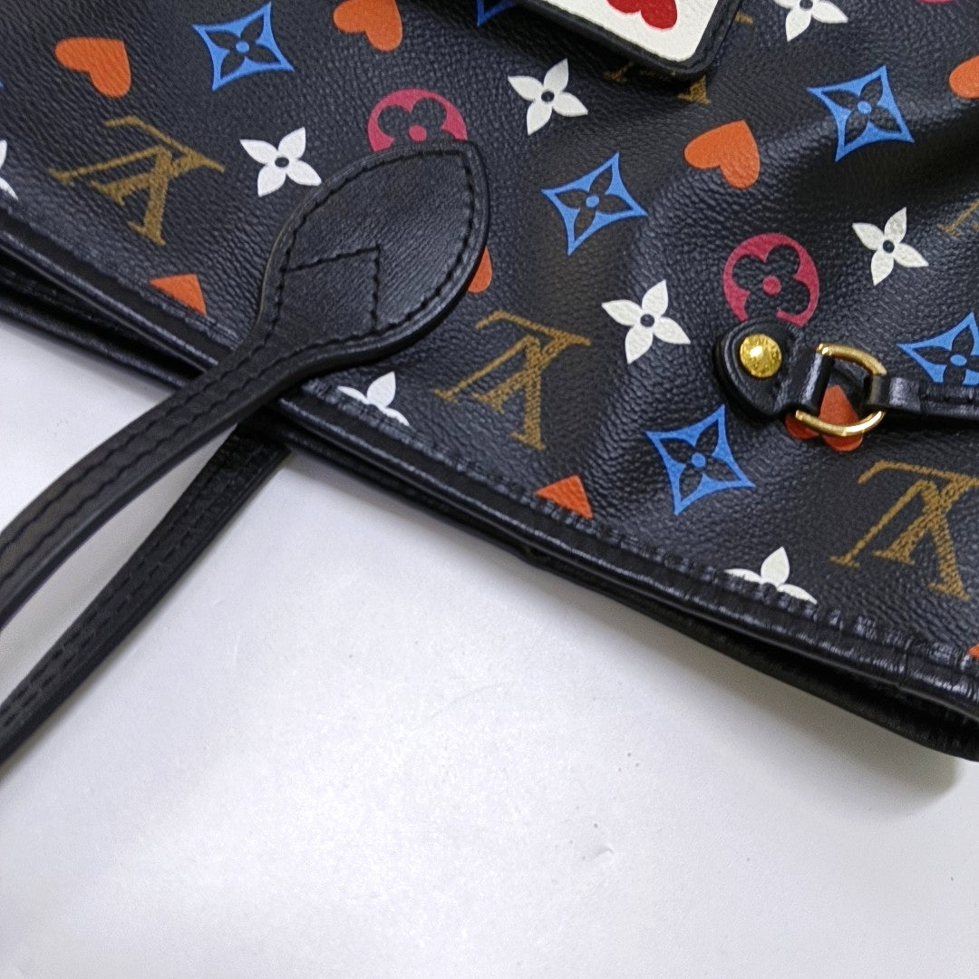 LOUIS VUITTON NEVERFULL Medium Black Coated Canvas Monogram Shopping Tote Shoulder Bag Tote Bag Gold Hardware Pockets-(SKU)-965551078