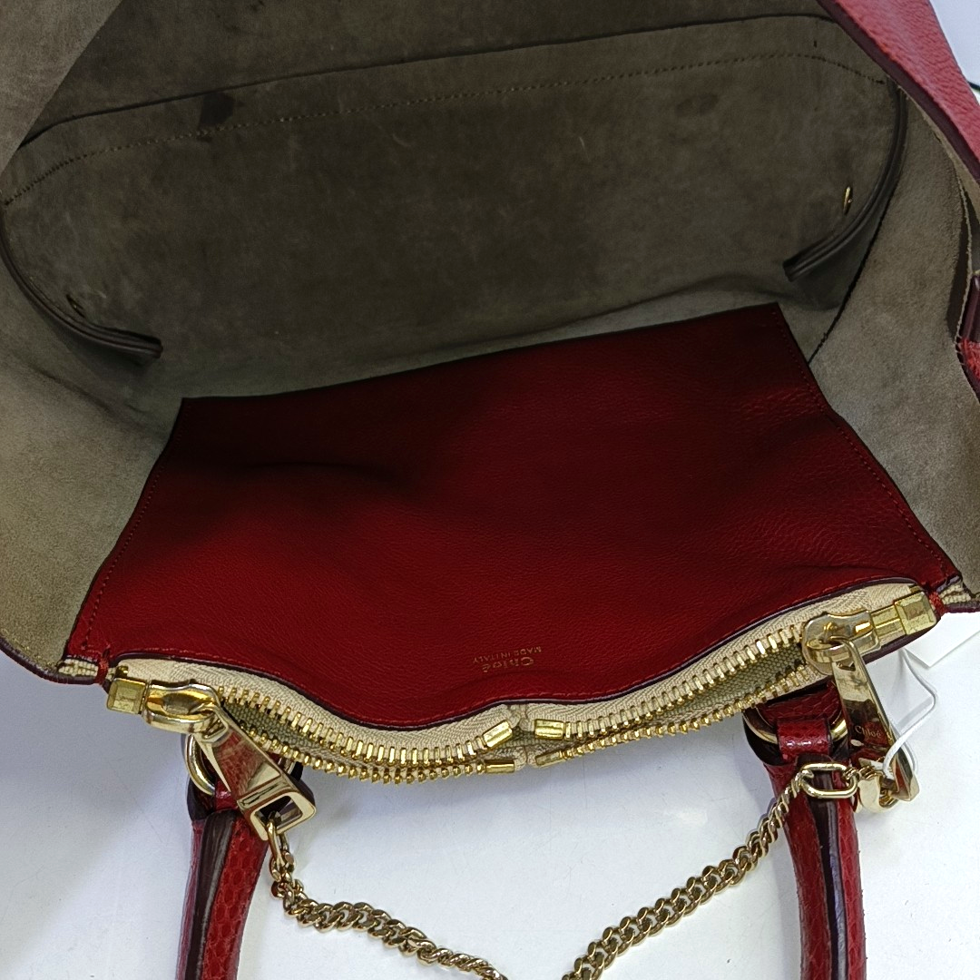 Chloé Baylee Red Cowhide Handbag Single Shoulder Bag Crossbody Bag Golden hardware-(SKU)-947725847