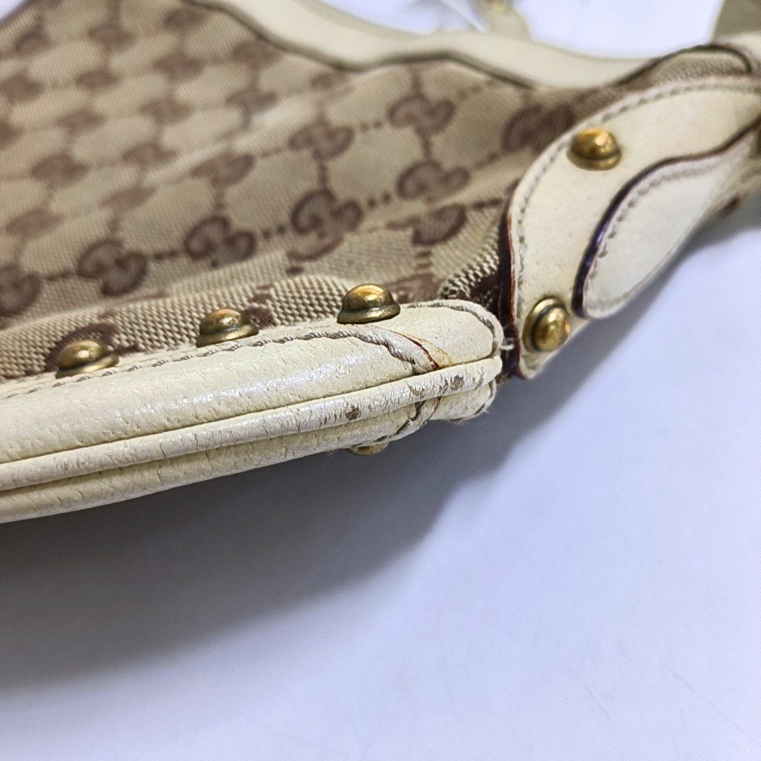 GUCCI Pelham Khaki Fabric Monogram Rivets Shoulder Bag Tote Bag Golden hardware-(SKU)-952072335
