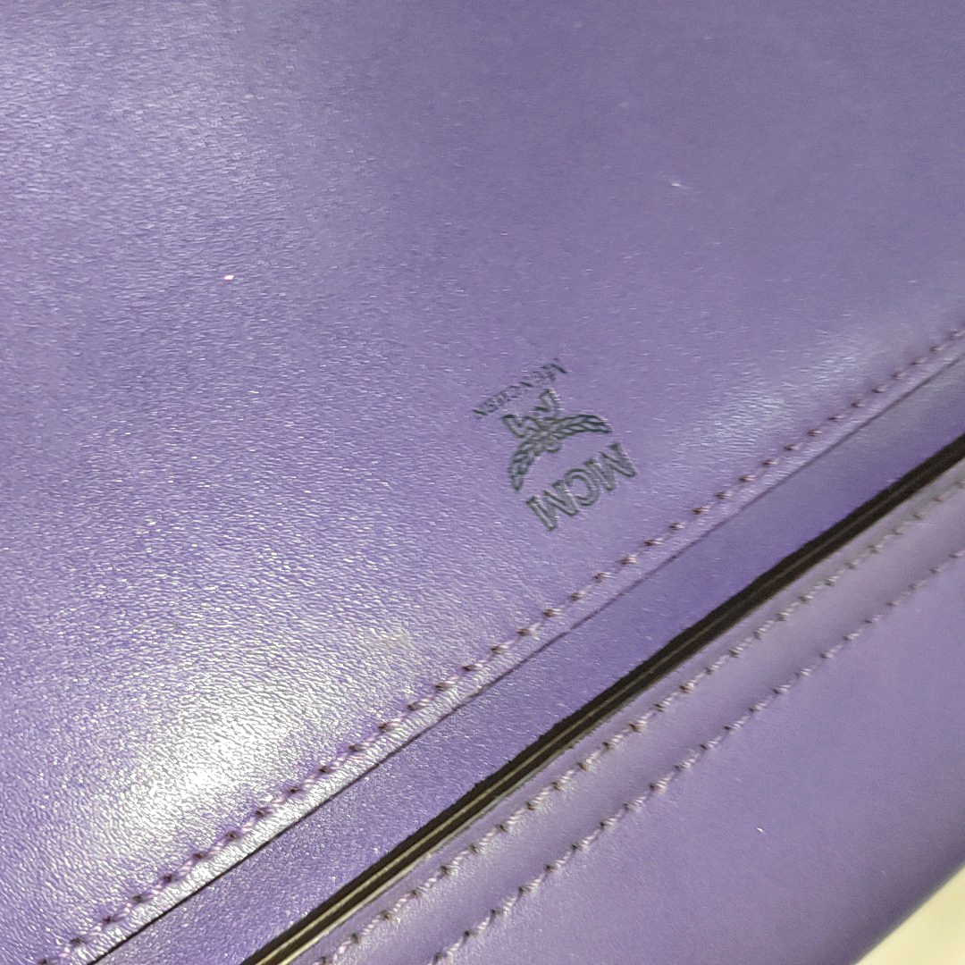 MCM Purple Leather Single Shoulder Bag Handbag Crossbody Bag Golden hardware Removable shoulder strap-(SKU)-14183353