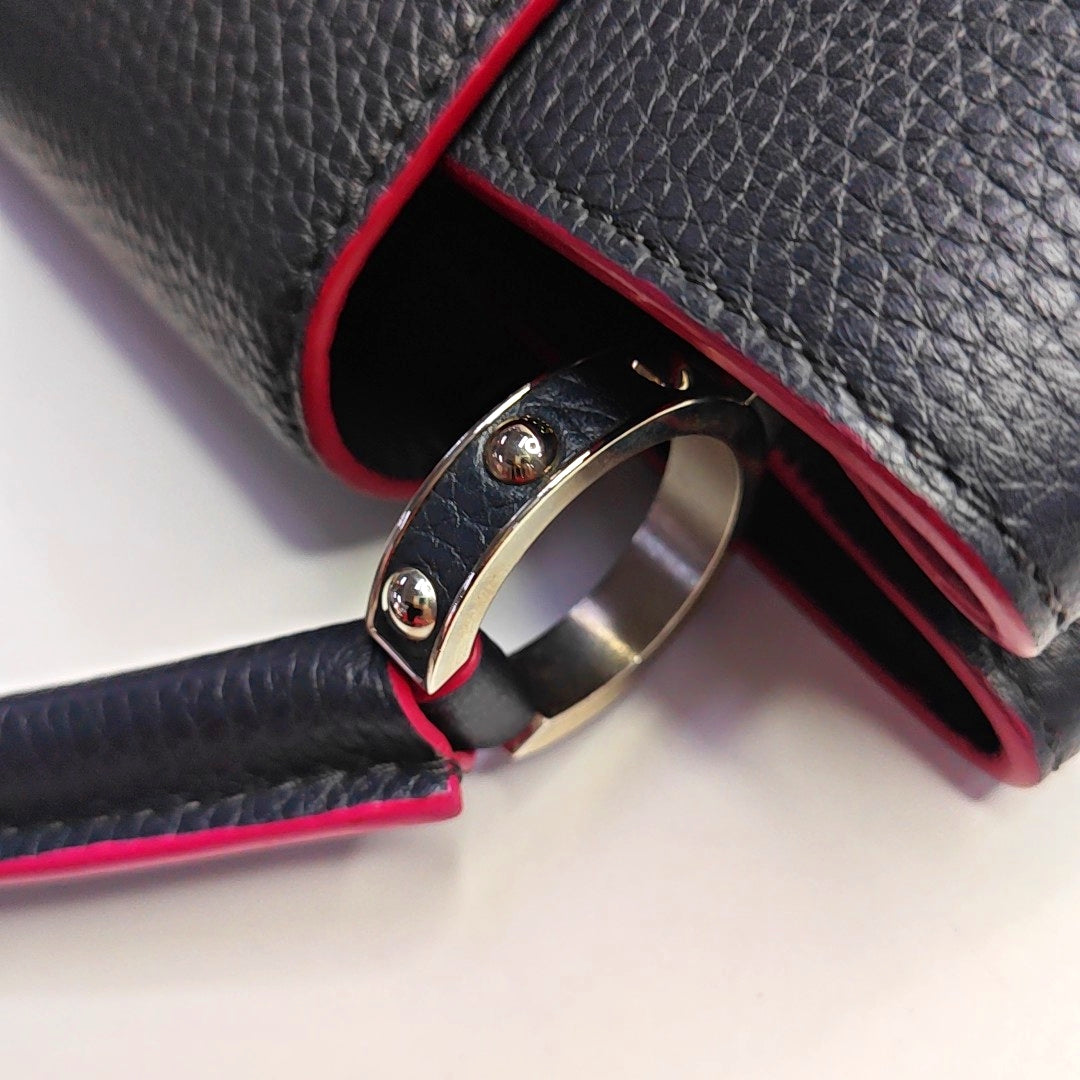 LOUIS VUITTON CAPUCINES Medium Size Black Calfskin Single Shoulder Bag Crossbody Handbag Silver Hardware Removable Shoulder Strap-(SKU)-968015408