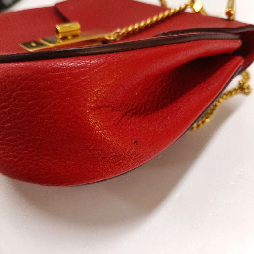 Chloé Drew mini Red Leather Piggy Bag Crossbody Single Shoulder Bag Golden hardware Removable shoulder strap-(SKU)-958915353