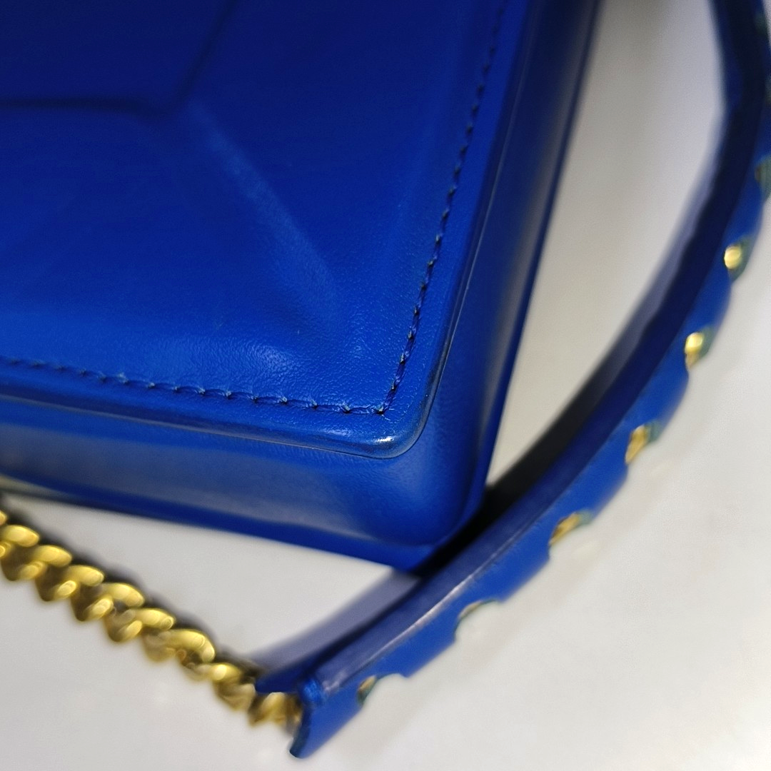 MCM Blue Leather Single Shoulder Bag Handbag Crossbody Bag Golden hardware-(SKU)-940042210