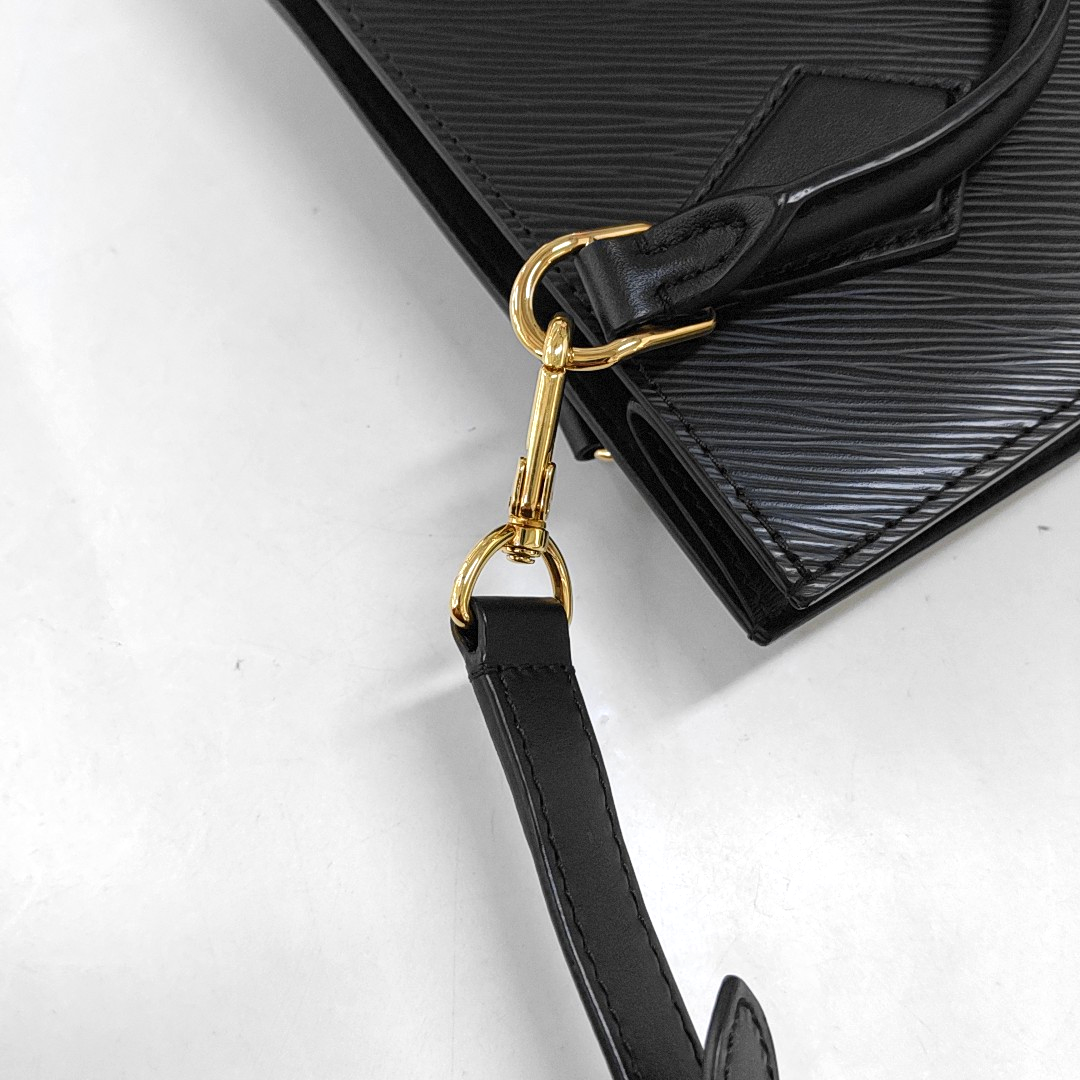 LOUIS VUITTON SAC PLAT BB Black EPI Leather Water Ripple Music Book Bag Crossbody Bag Shoulder Bag Tote Bag Adjustable Strap Golden Hardware Removable Strap-(SKU)-947466137