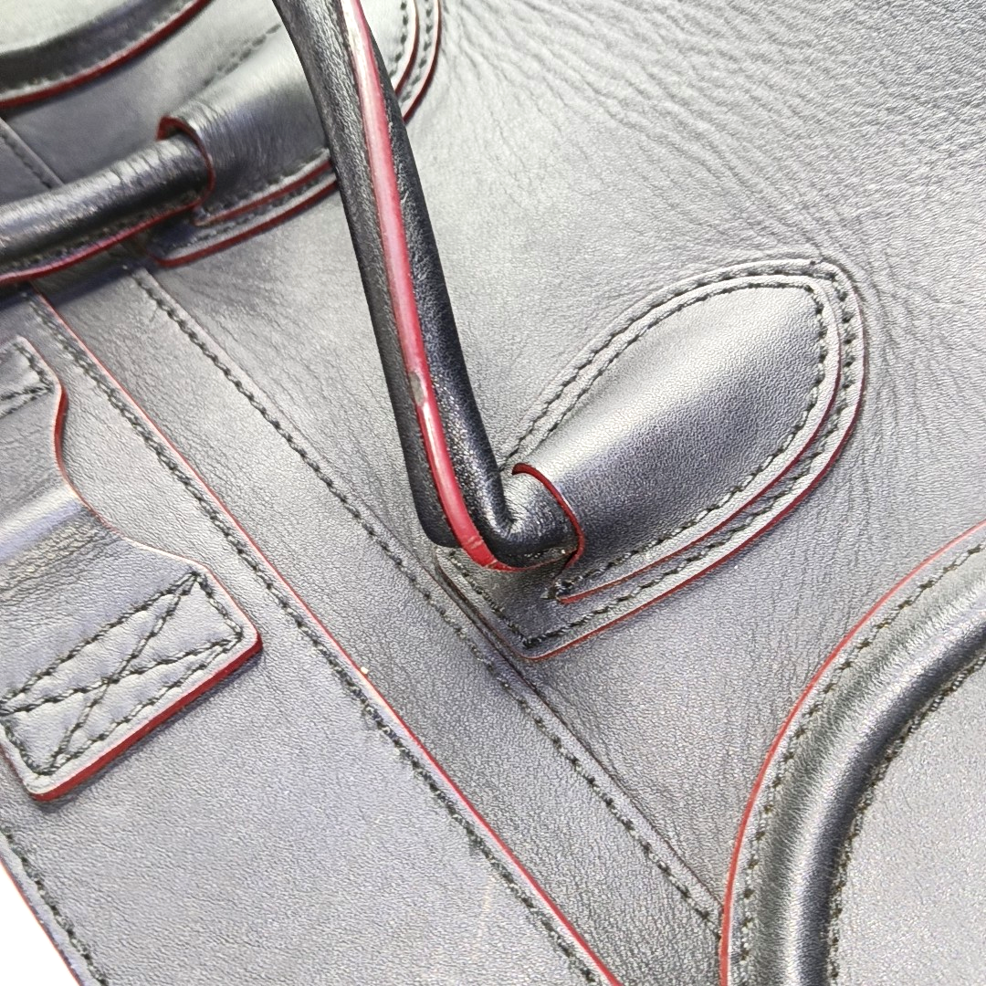 CELINE LUGGAGE mini Black Leather Smiling Face Bag Tote Bag Silver Hardware-(SKU)-960058725