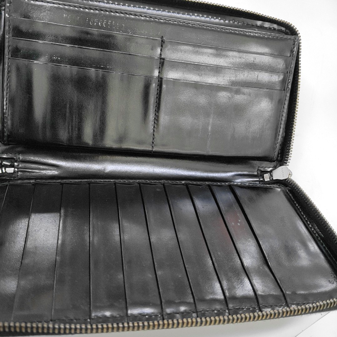 GUCCI Ligne Shima Black Coated Canvas Monogrammed Wallet Silver Hardware-(SKU)-952844592