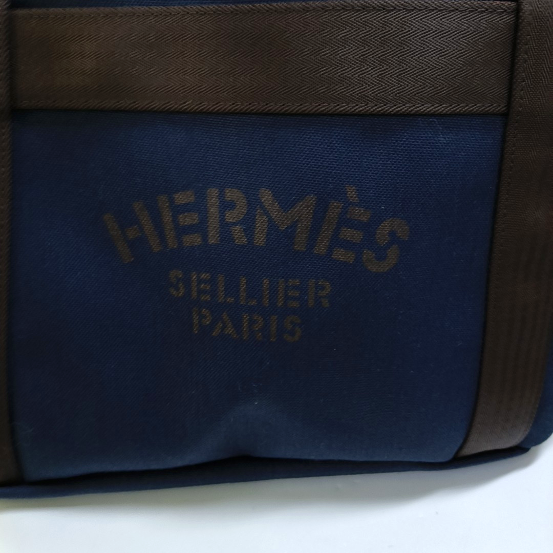 HERMÈS Sac De Pansage 38 Deep Blue Canvas Crossbody Shoulder Bag Tote Bag Silver Hardware U Engraving Removable Shoulder Strap-(SKU)-961484827