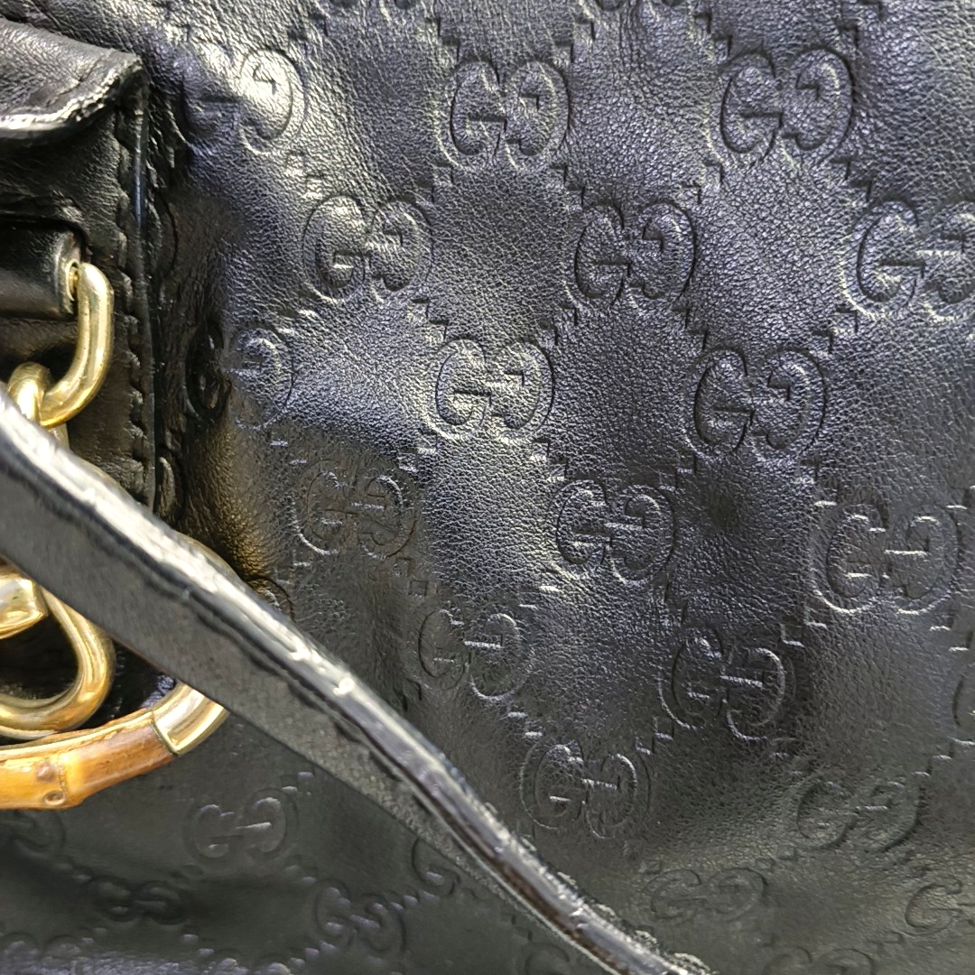 GUCCI Heart Bit Black Cowhide Monogrammed Tote Handbag Single Shoulder Bag Golden hardware Removable shoulder strap-(SKU)-944990688