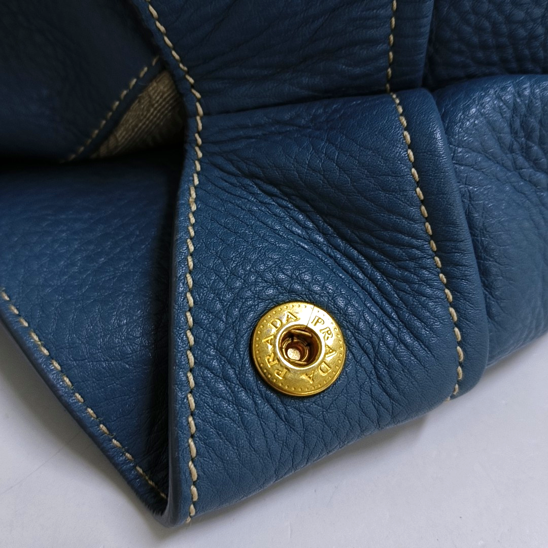 PRADA Tote bag Blue Cowhide Logo Shoulder Bag Handbag Golden hardware Removable shoulder strap-(SKU)-957689174