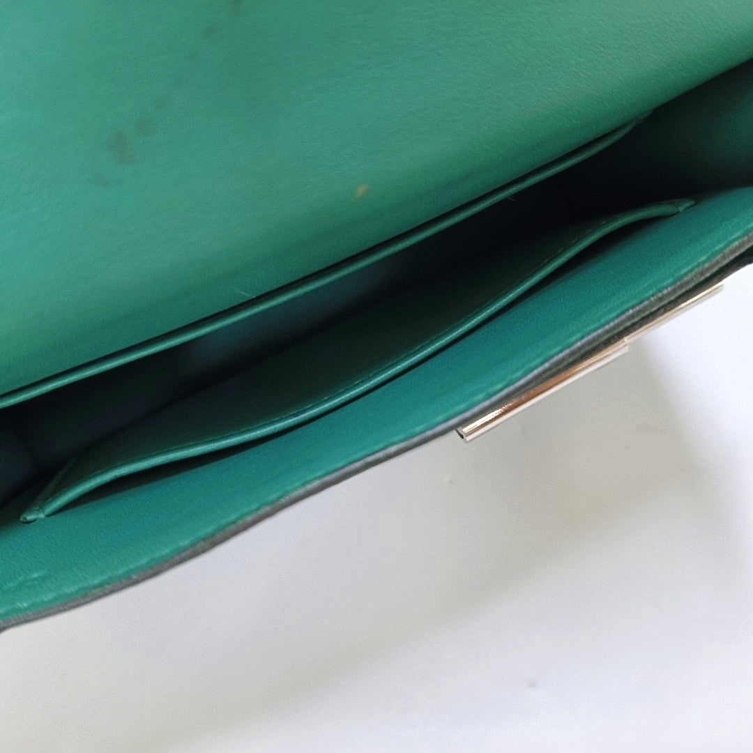 HERMÈS Verrou Mini Velvet Green Chèvre Mysore Goat Leather Gun Bag Crossbody Shoulder Bag Silver Hardware C-(SKU)-969129815