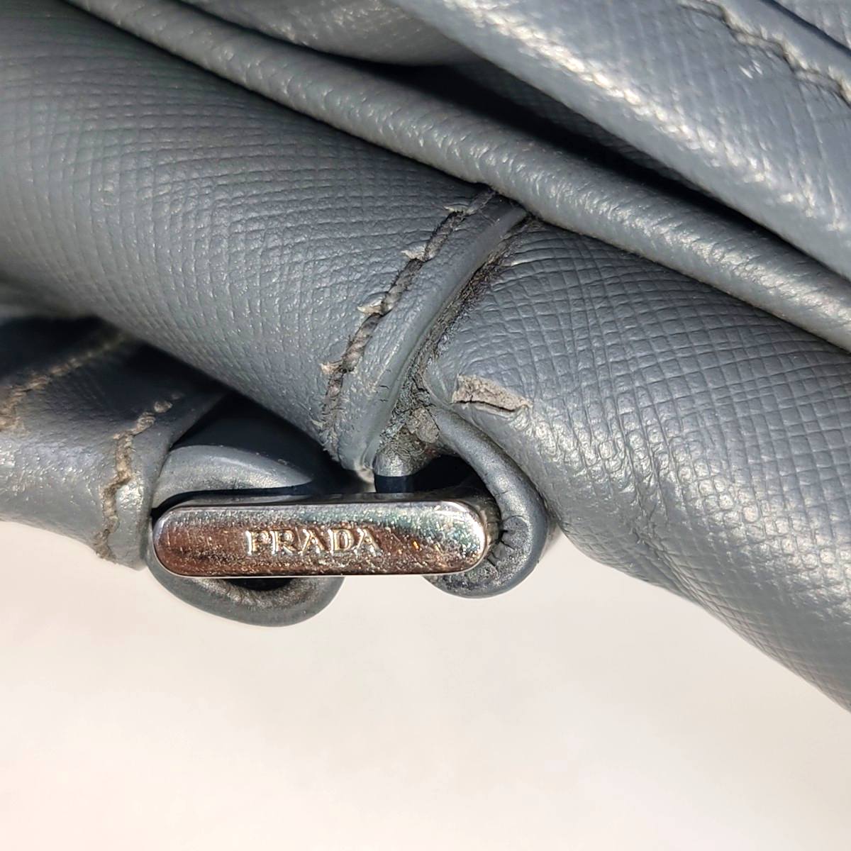 PRADA Dark Grey Cowhide Crosshatch shoulder bag Silver Hardware-(SKU)-938485965