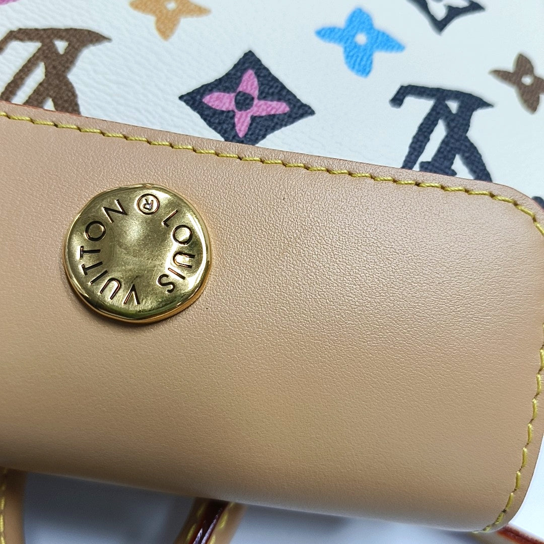 LOUIS VUITTON STEAMER Beige Calfskin Monogram Print Crossbody Bag Shoulder Bag Handbag Golden Hardware Removable Strap-(SKU)-970219013