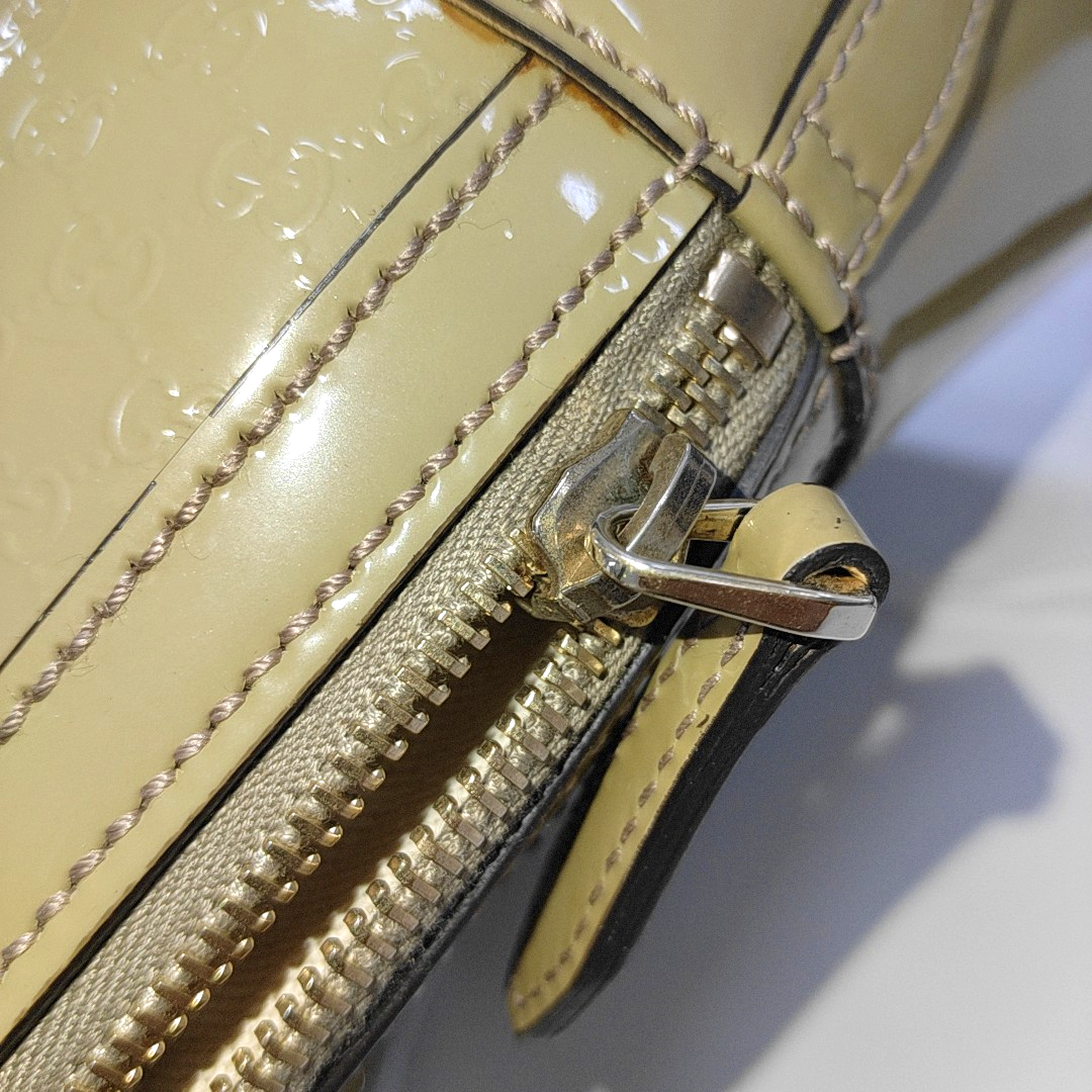 GUCCI Ligne Shima Mustard Yellow Patent Leather Single Shoulder Bag Crossbody Handbag Golden hardware Removable shoulder strap-(SKU)-13486443