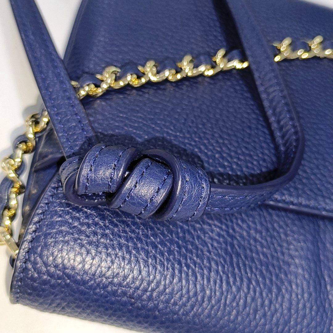 TORY BURCH Dark Blue Leather Shoulder Tote Crossbody Bag Golden hardware Removable shoulder strap-(SKU)-14258983